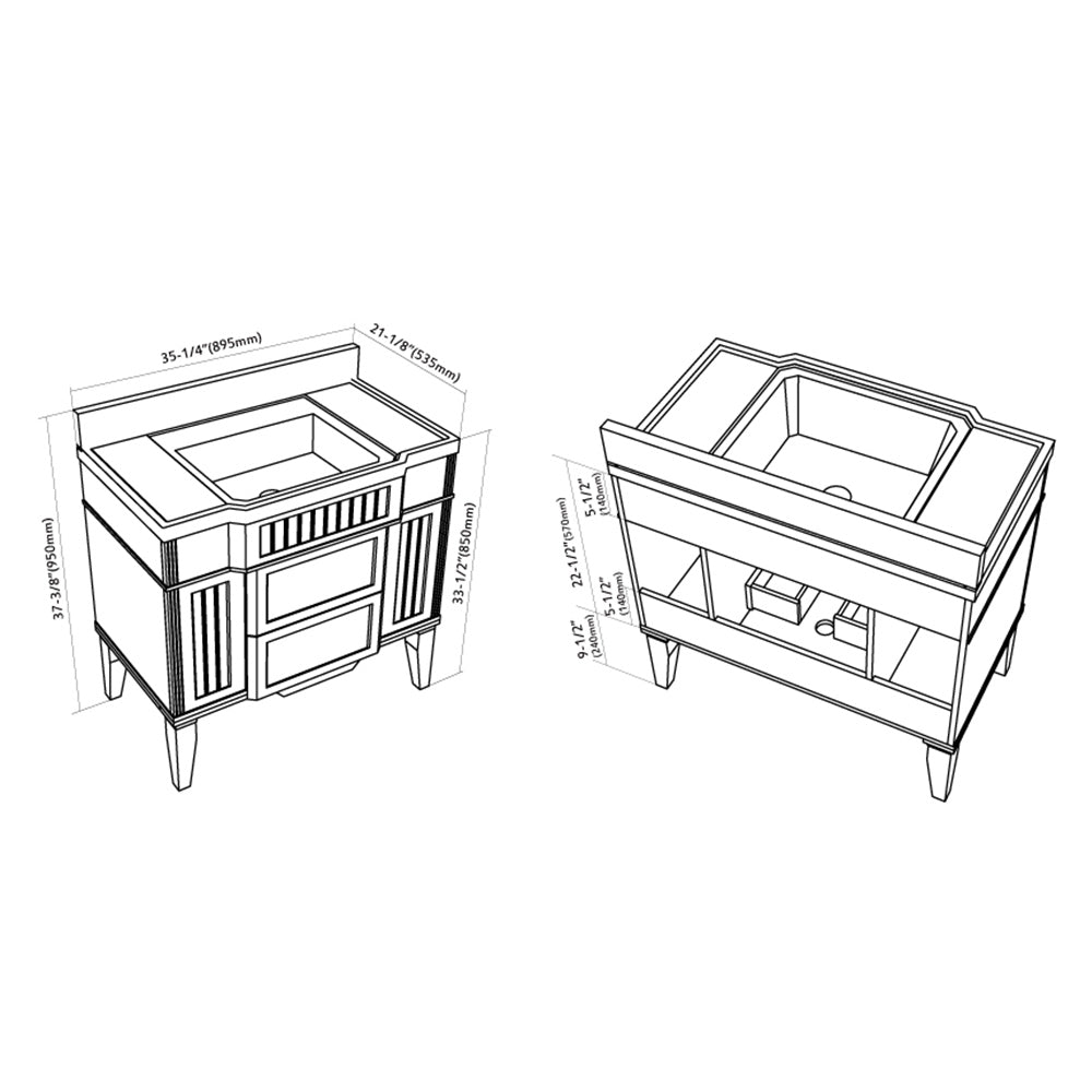 020 Series- 36 Inch Vanity-Grey Green With Basin