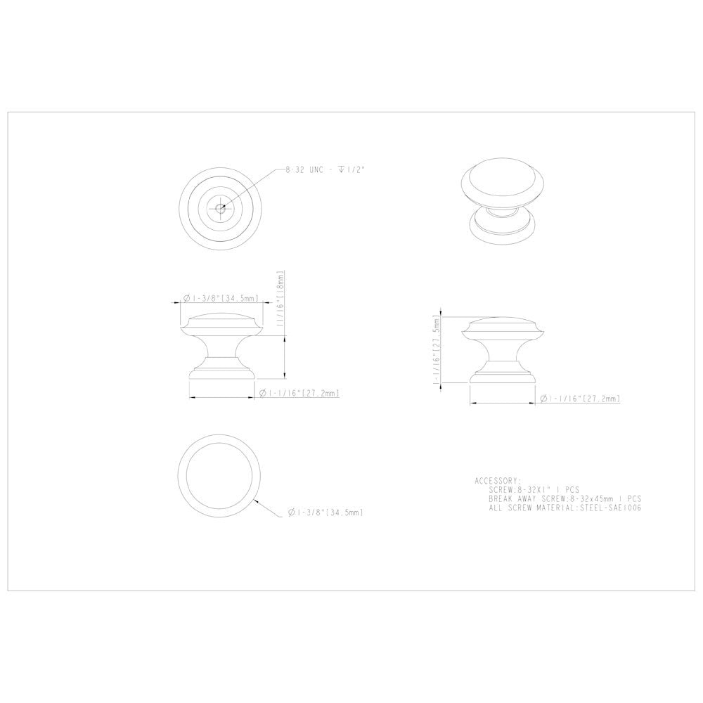 Hardware Resources 1-3/8" Diameter Satin Nickel Cordova Cabinet Knob