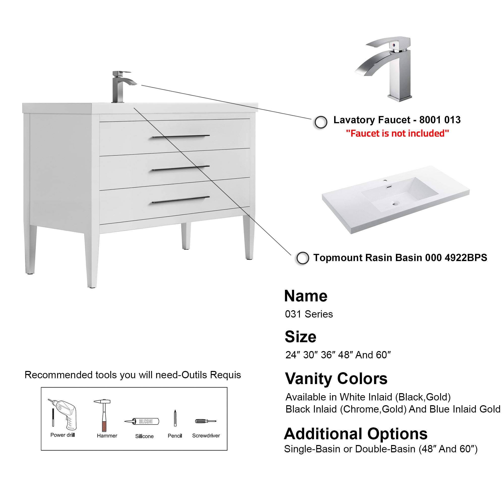 031 Series - 48 Inch Vanity For Single Sink