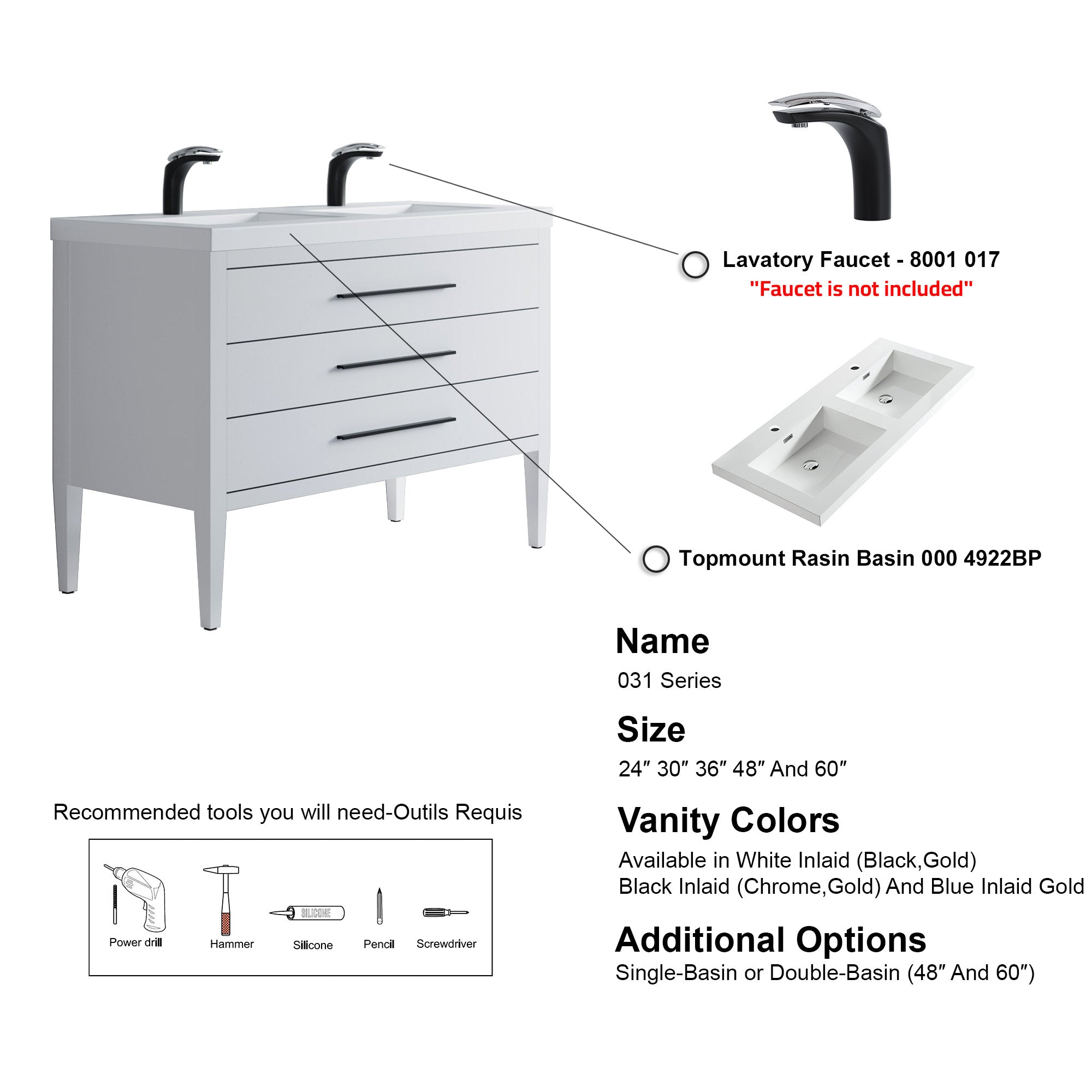 031 Series - 48 Inch Vanity For Double Sinks