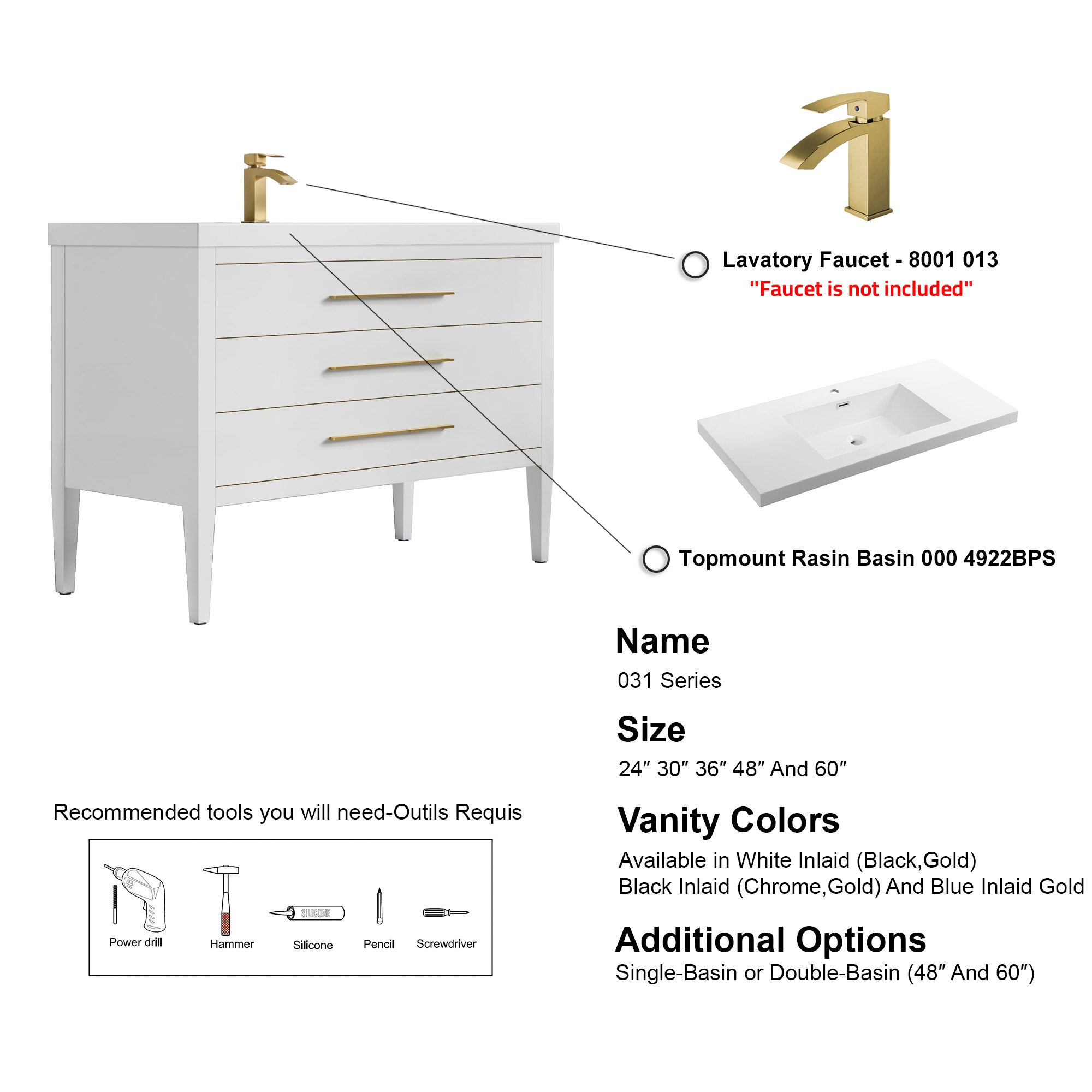 031 Series - 48 Inch Vanity For Single Sink