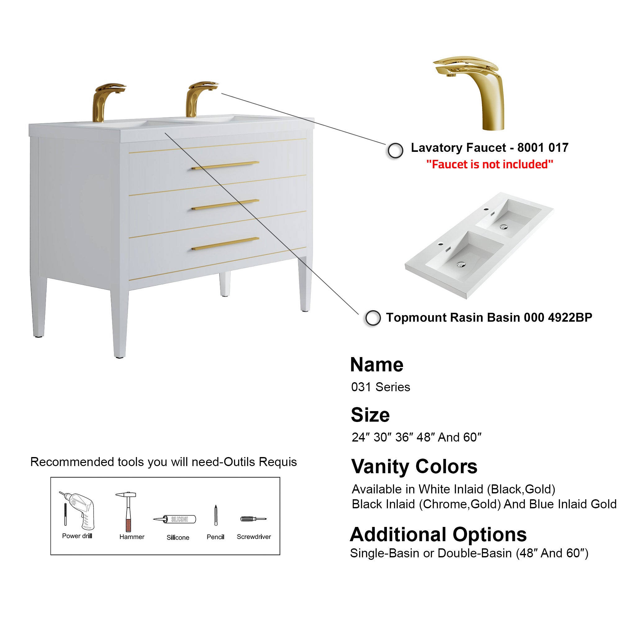 031 Series - 48 Inch Vanity For Double Sinks
