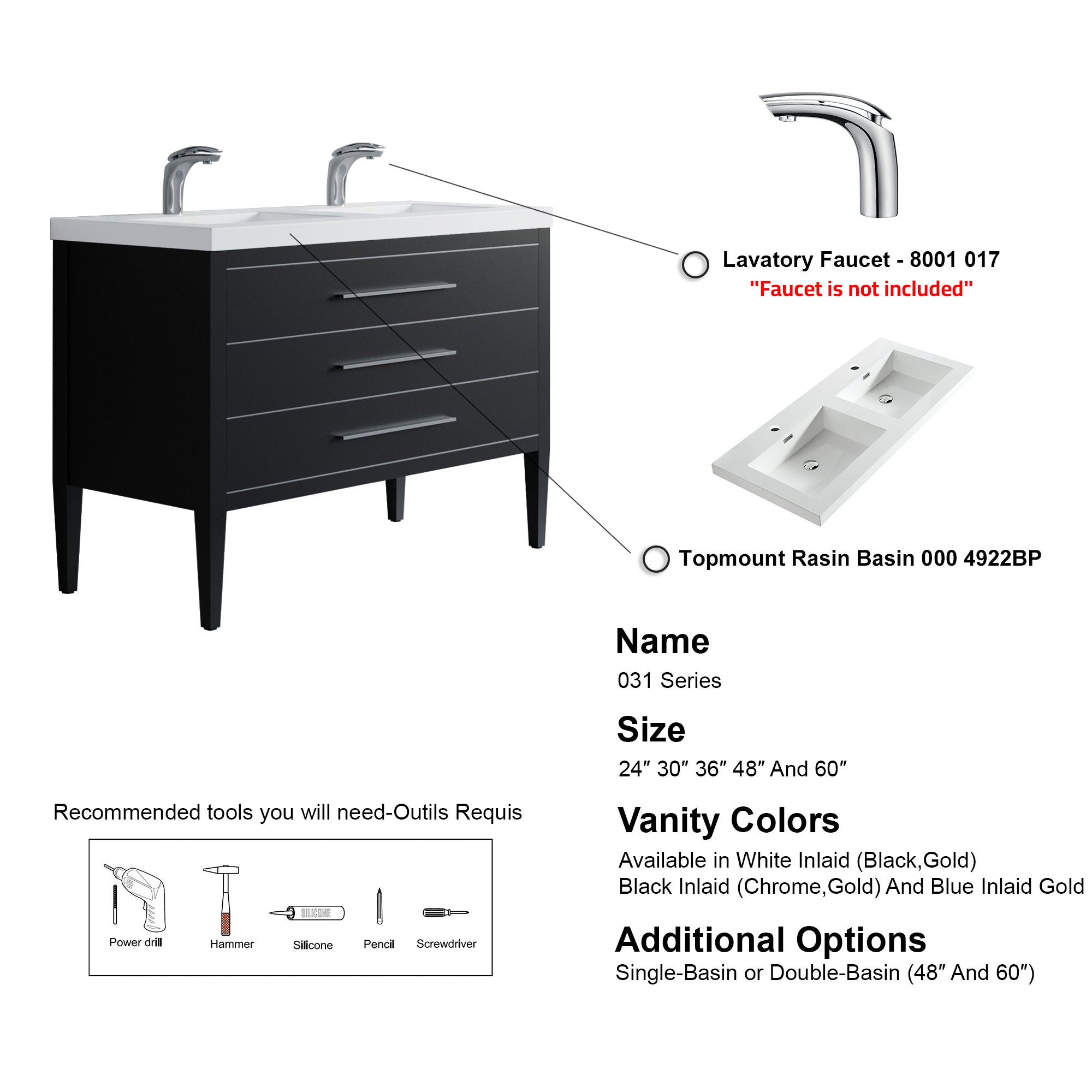 031 Series - 48 Inch Vanity For Double Sinks
