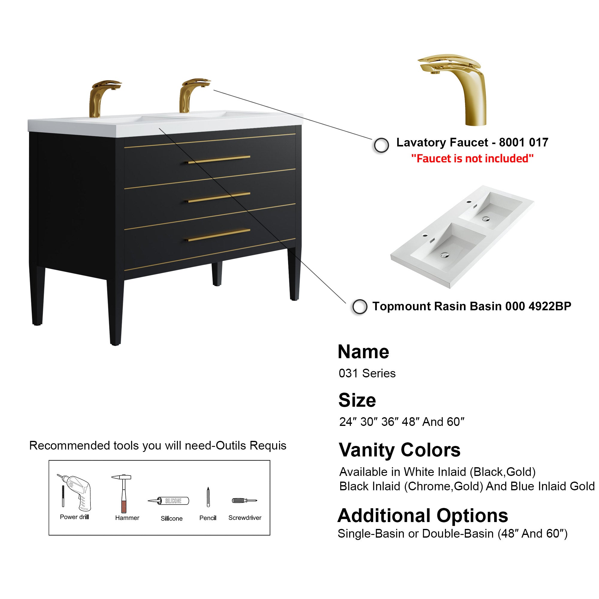 031 Series - 48 Inch Vanity For Double Sinks