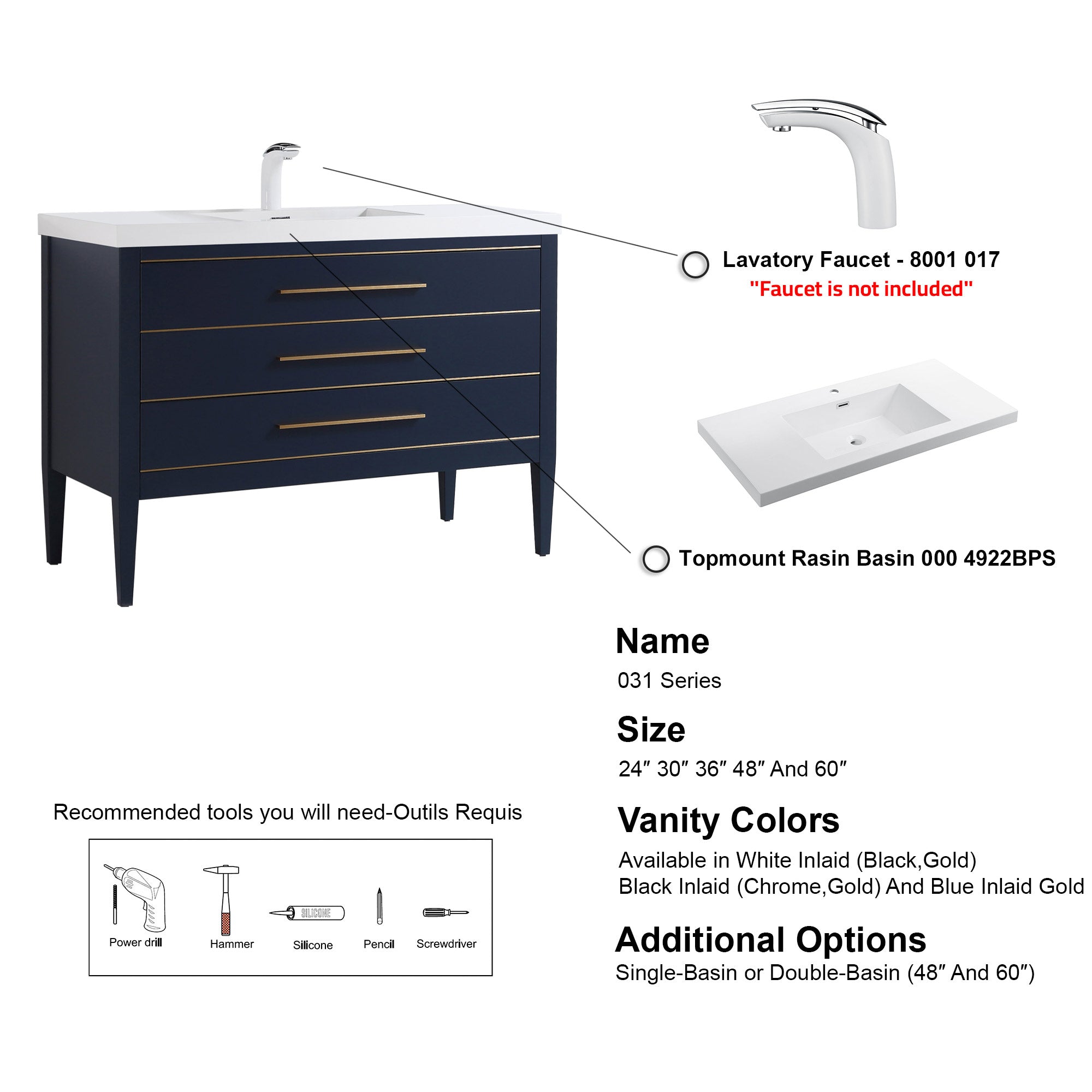 031 Series - 48 Inch Vanity For Single Sink