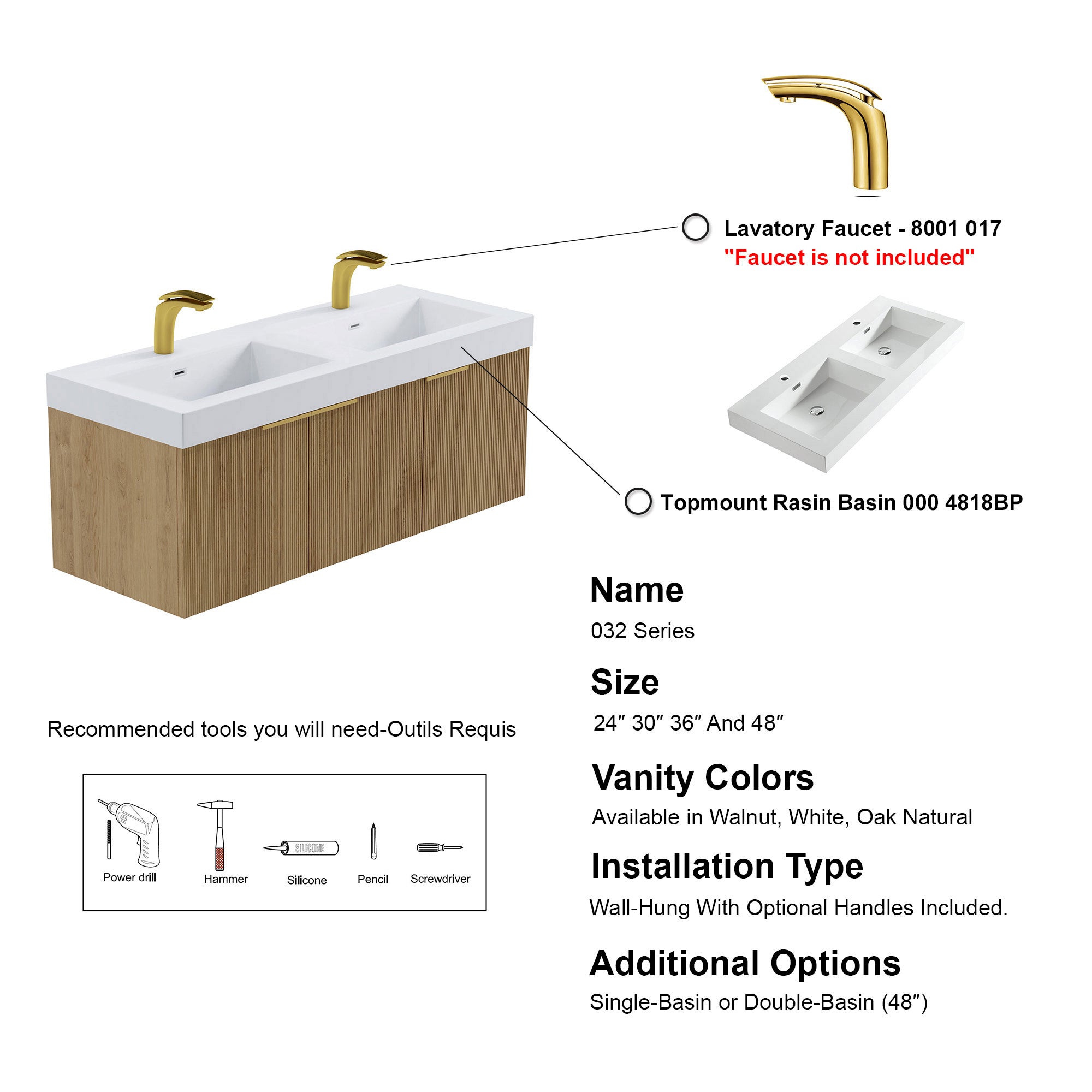 032 Series - 48 Inch Vanity - Double Sinks
