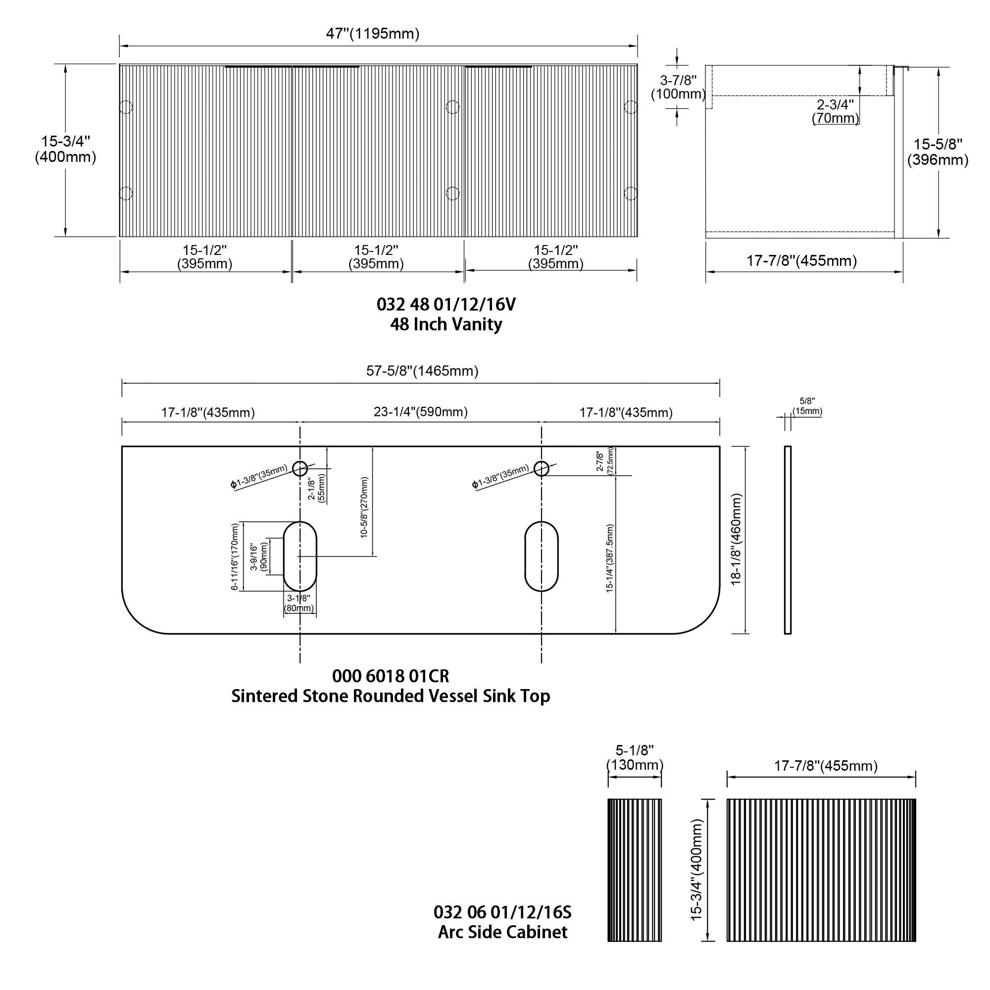 032 Series - 60 Inch Vanity - Cabinet Combination - Double Sinks