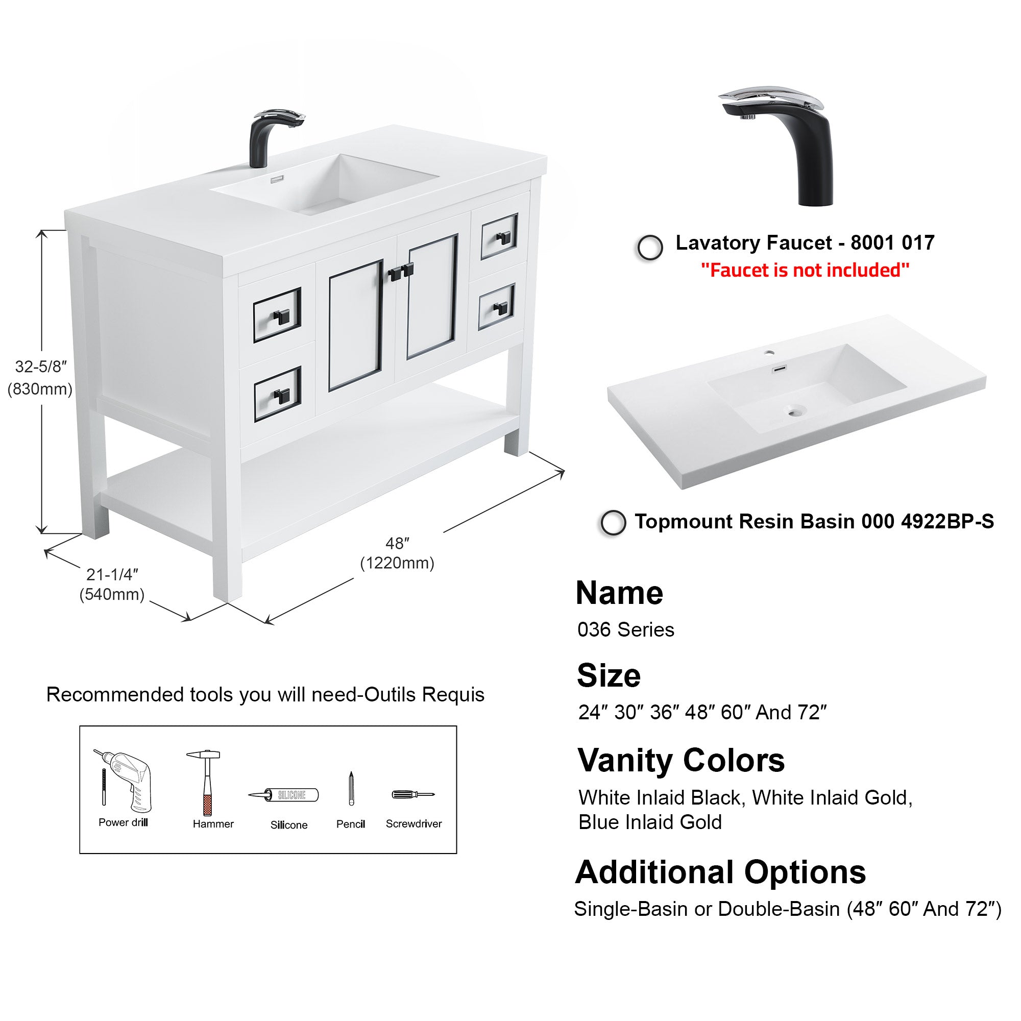 036 Series - 48 Inch Vanity - Single Sink