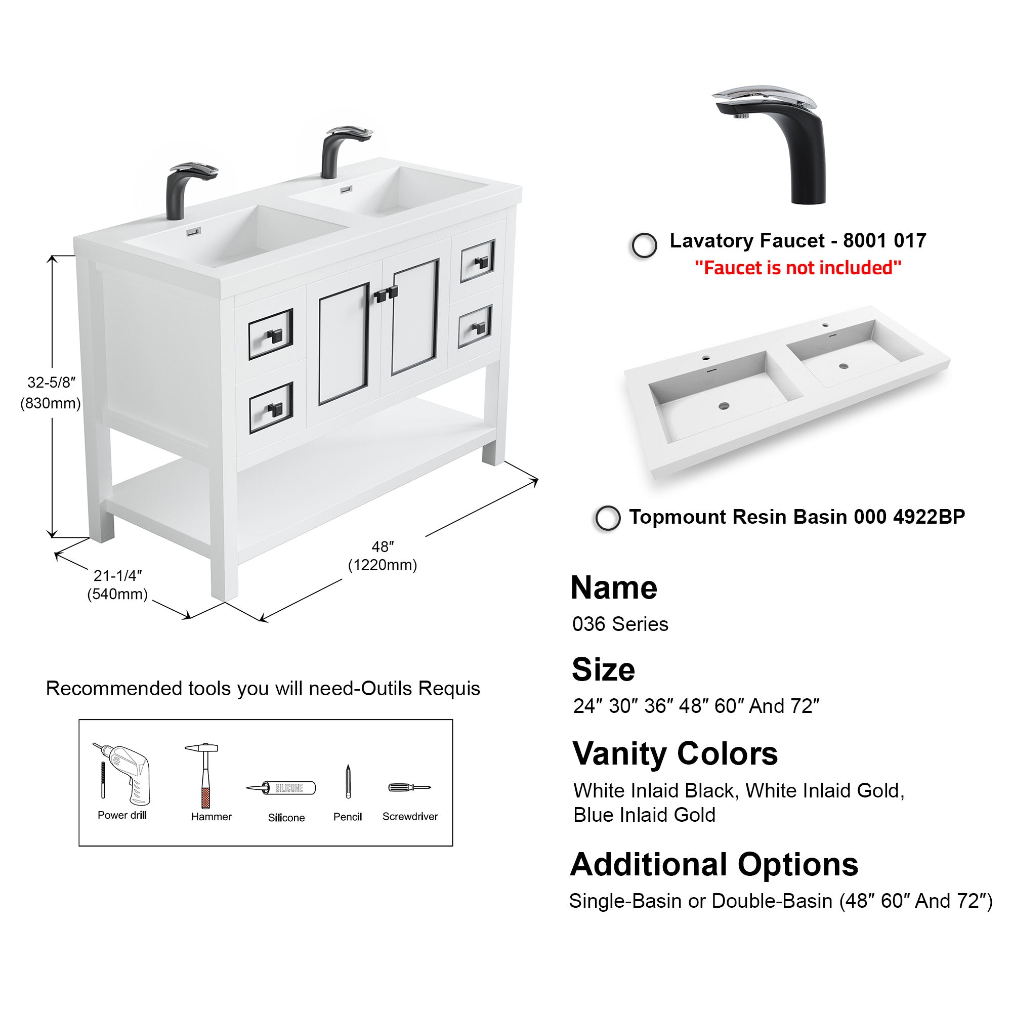 036 Series - 48 Inch Vanity - Double Sinks