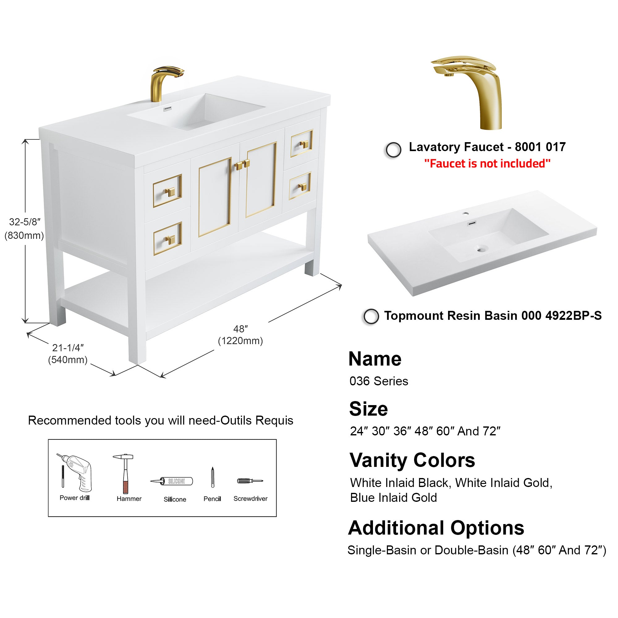 036 Series - 48 Inch Vanity - Single Sink