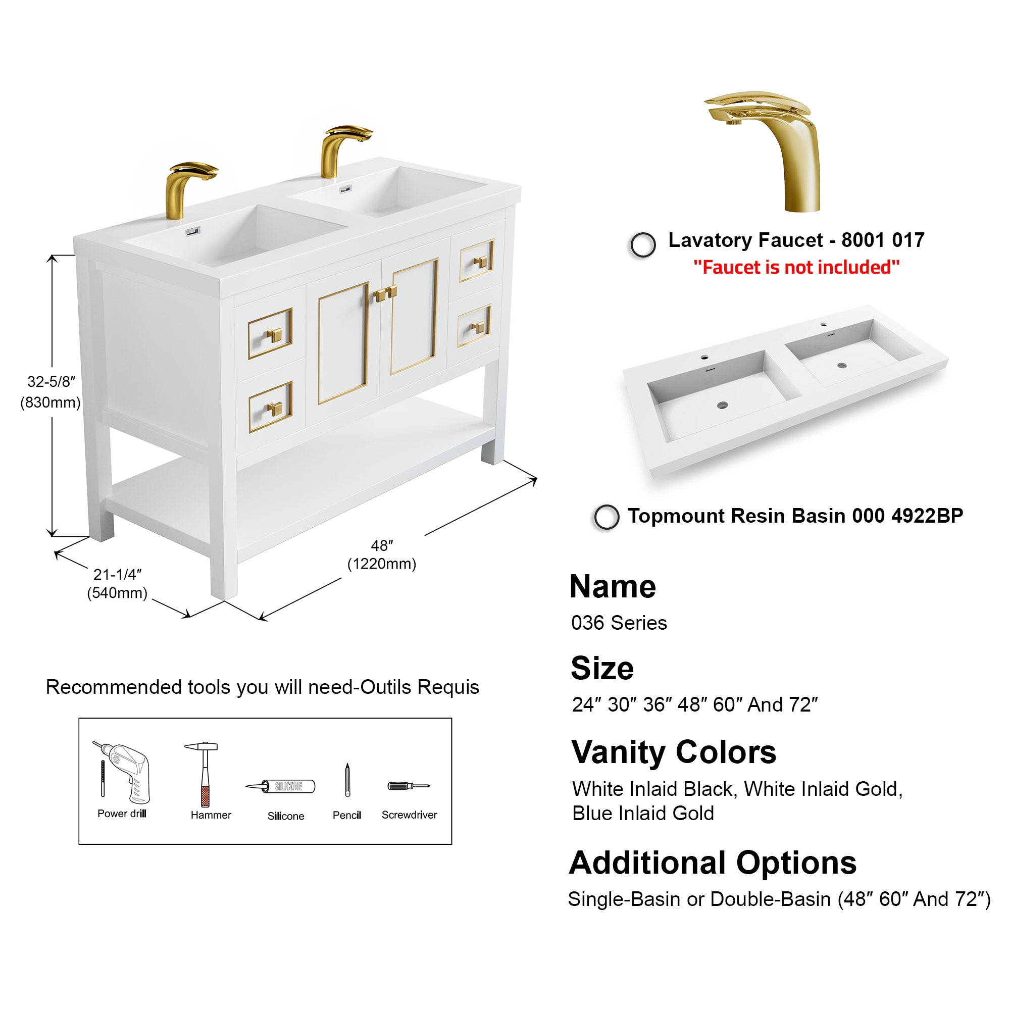 036 Series - 48 Inch Vanity - Double Sinks