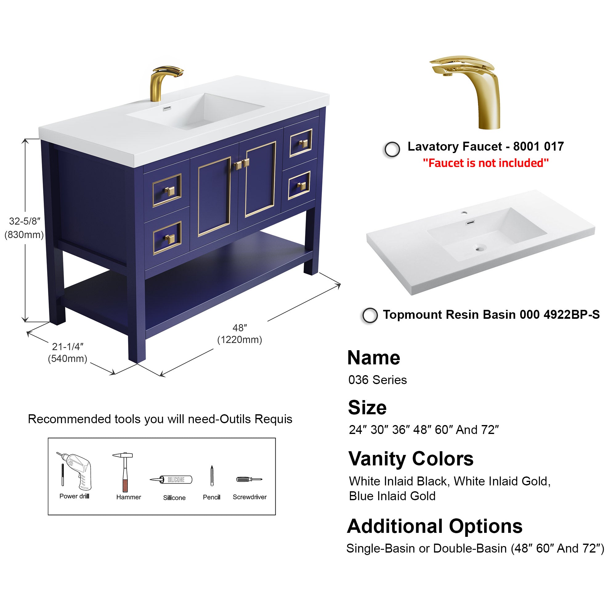 036 Series - 48 Inch Vanity - Single Sink
