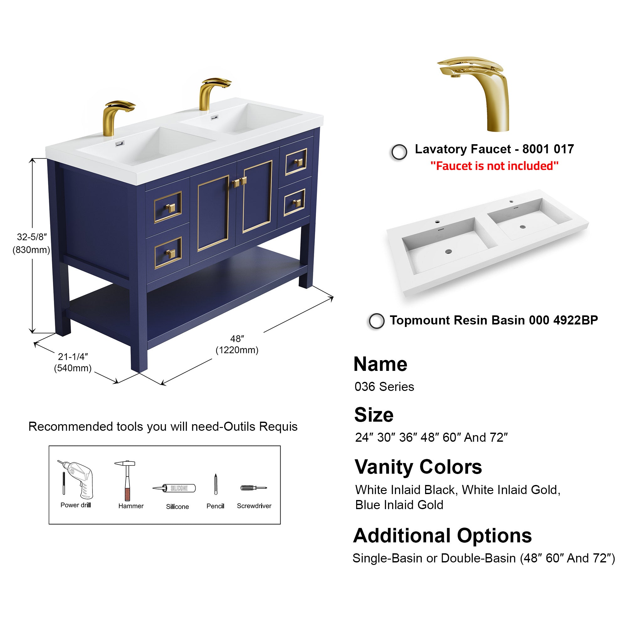 036 Series - 48 Inch Vanity - Double Sinks