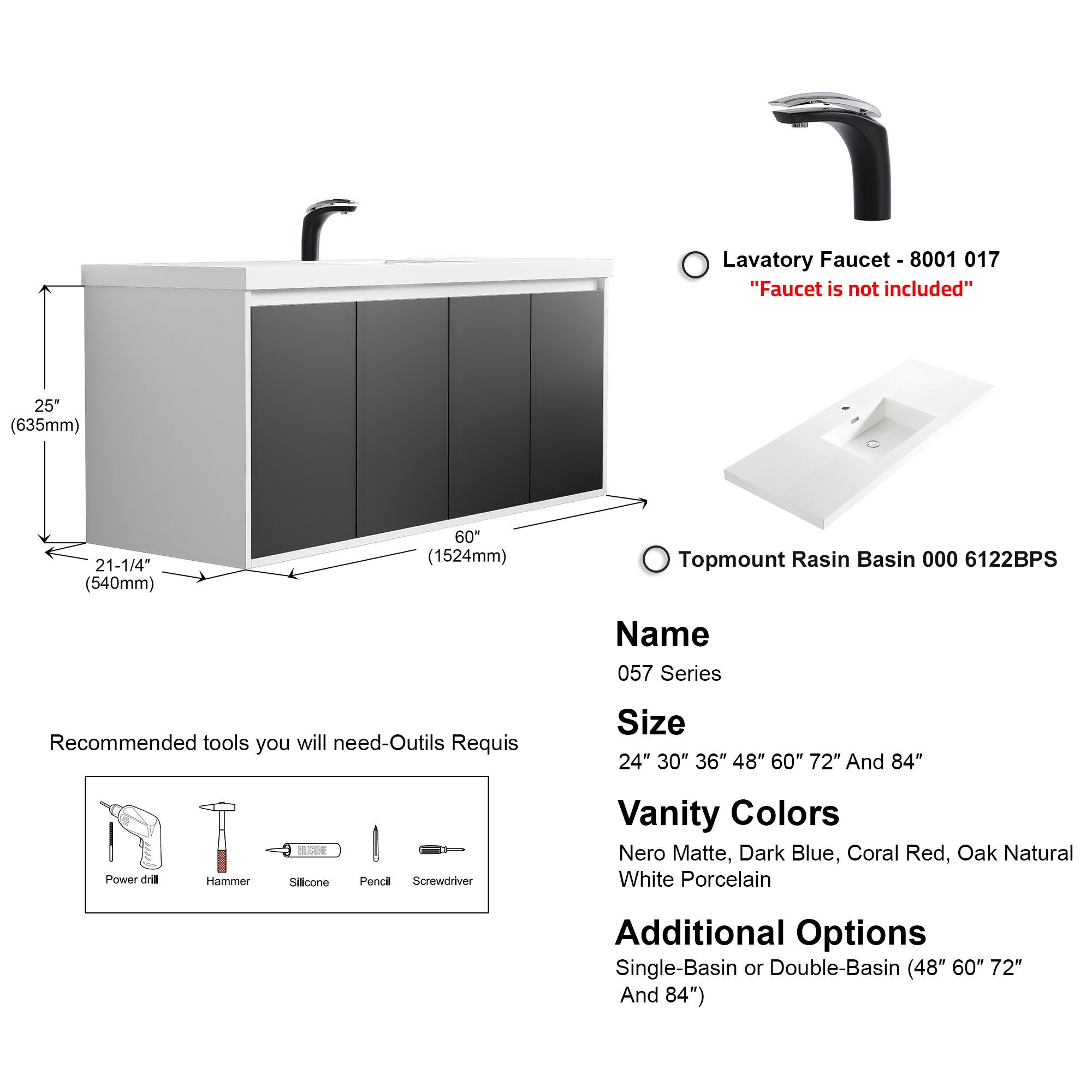 057 Series - 60 Inch Vanity - Single Sink