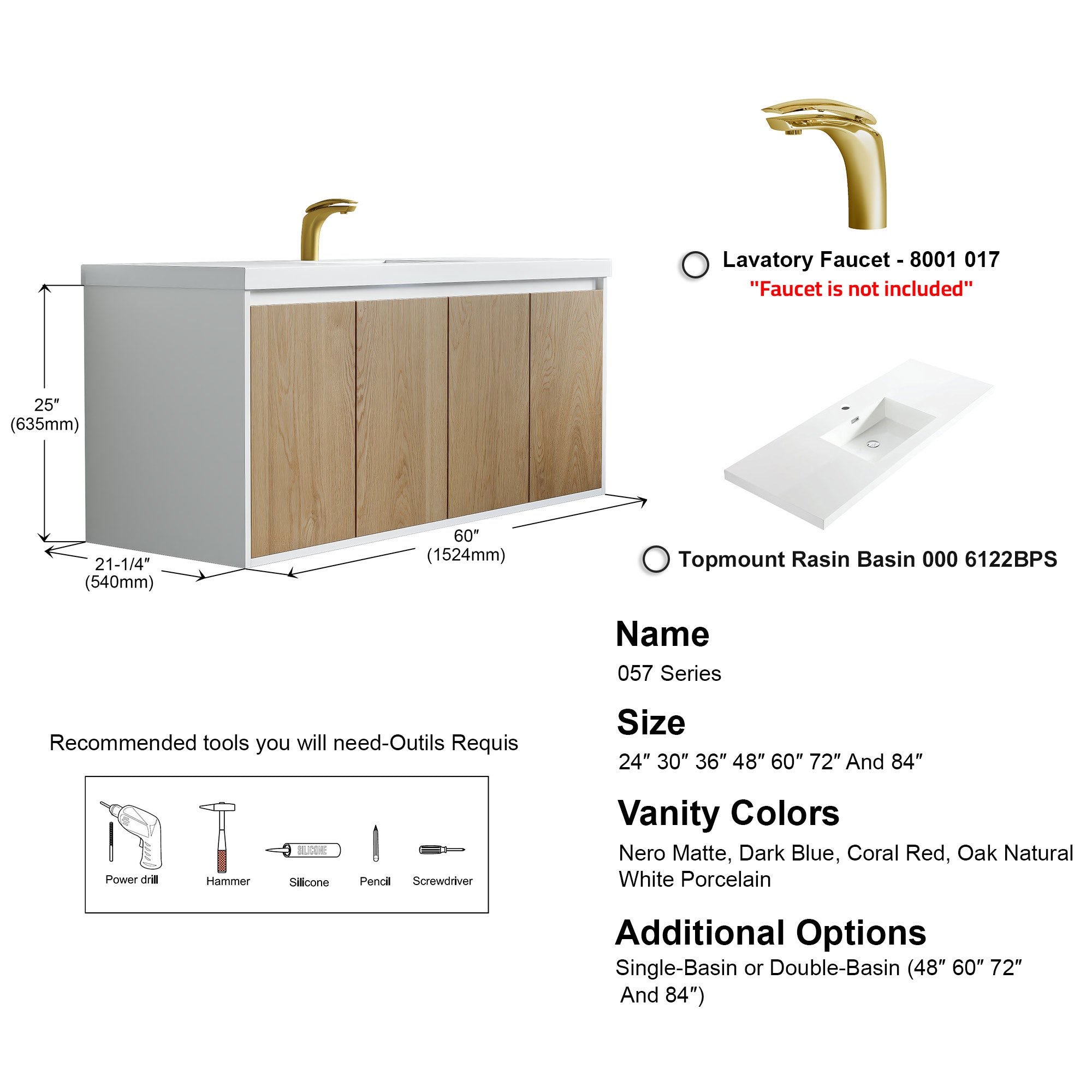 057 Series - 60 Inch Vanity - Single Sink