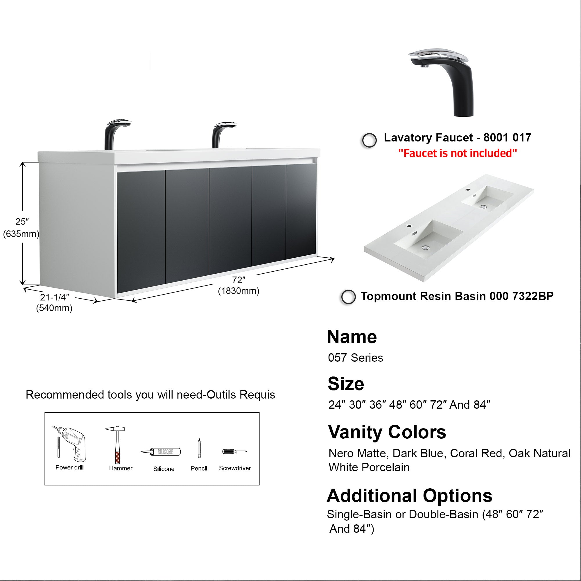 057 Series - 72 Inch Vanity - Double Sink