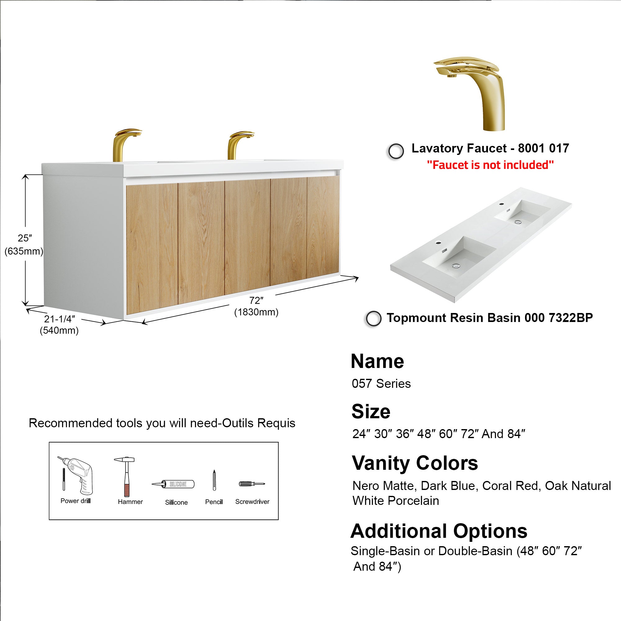 057 Series - 72 Inch Vanity - Double Sink