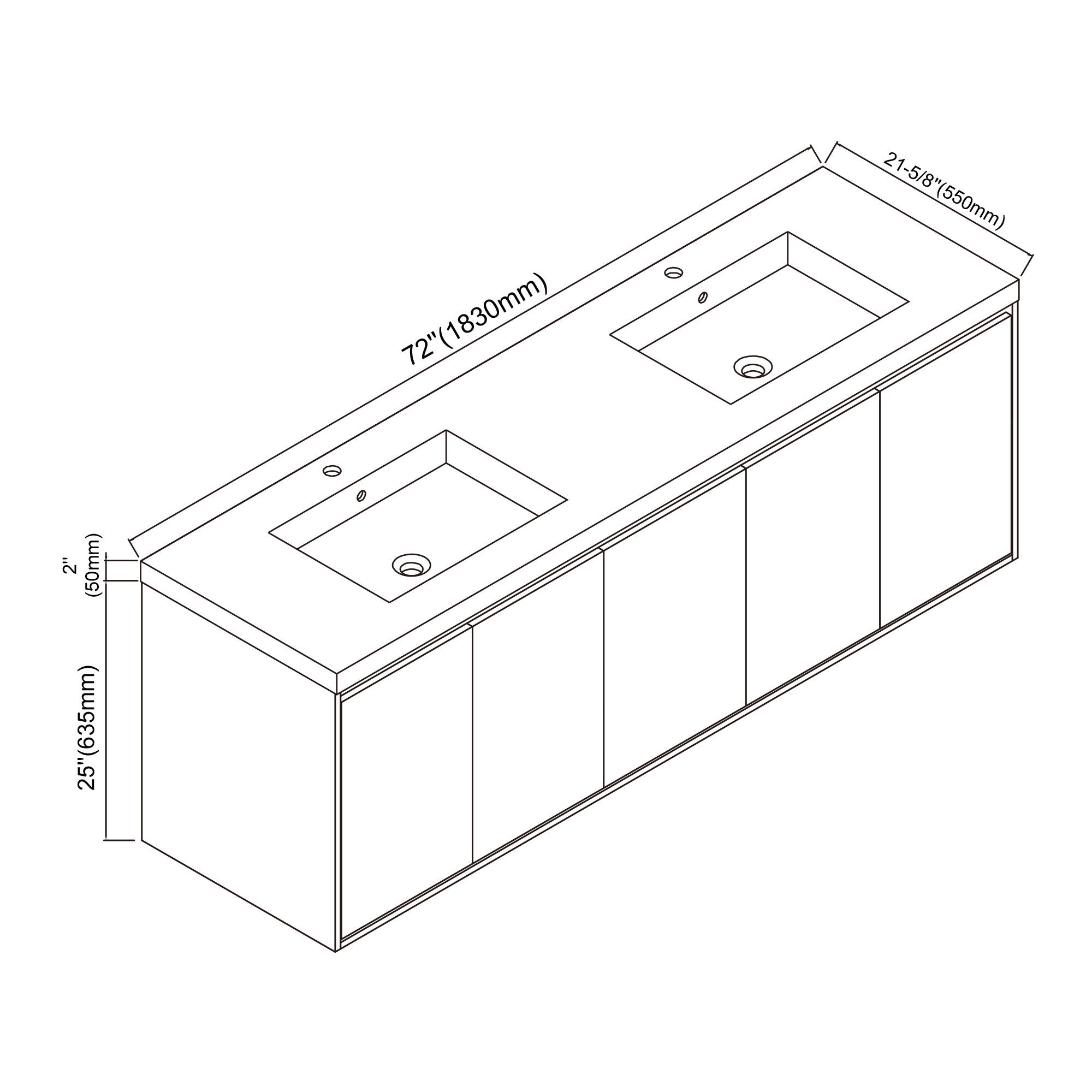 057 Series - 72 Inch Vanity - Double Sink