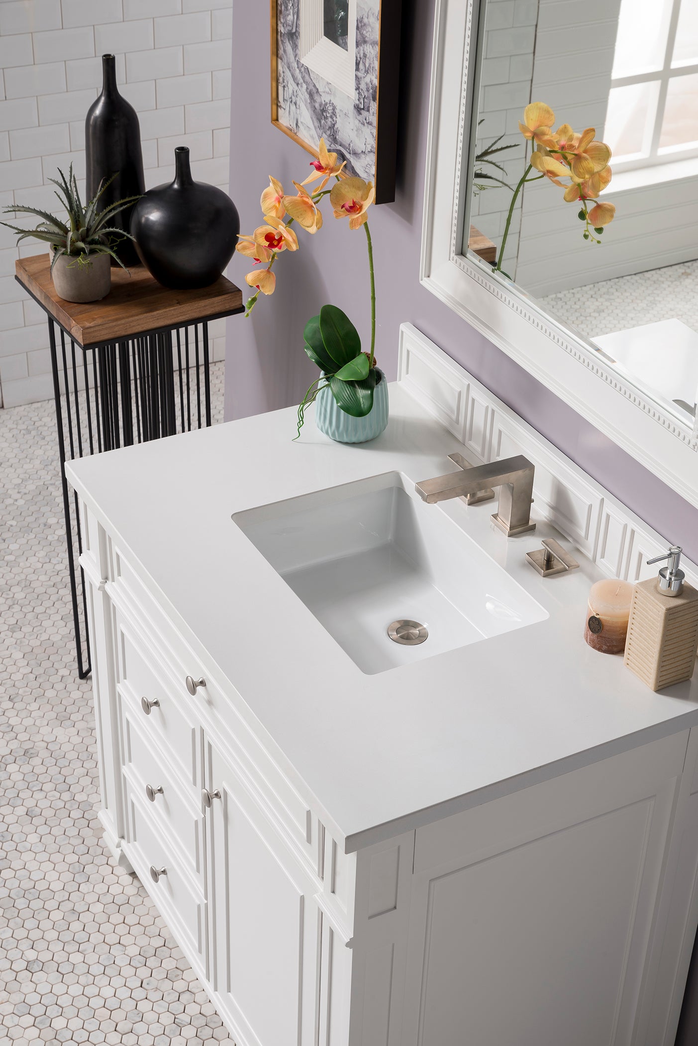 James Martin Bristol 36" Single Vanity in Bright White with 3cm Countertop