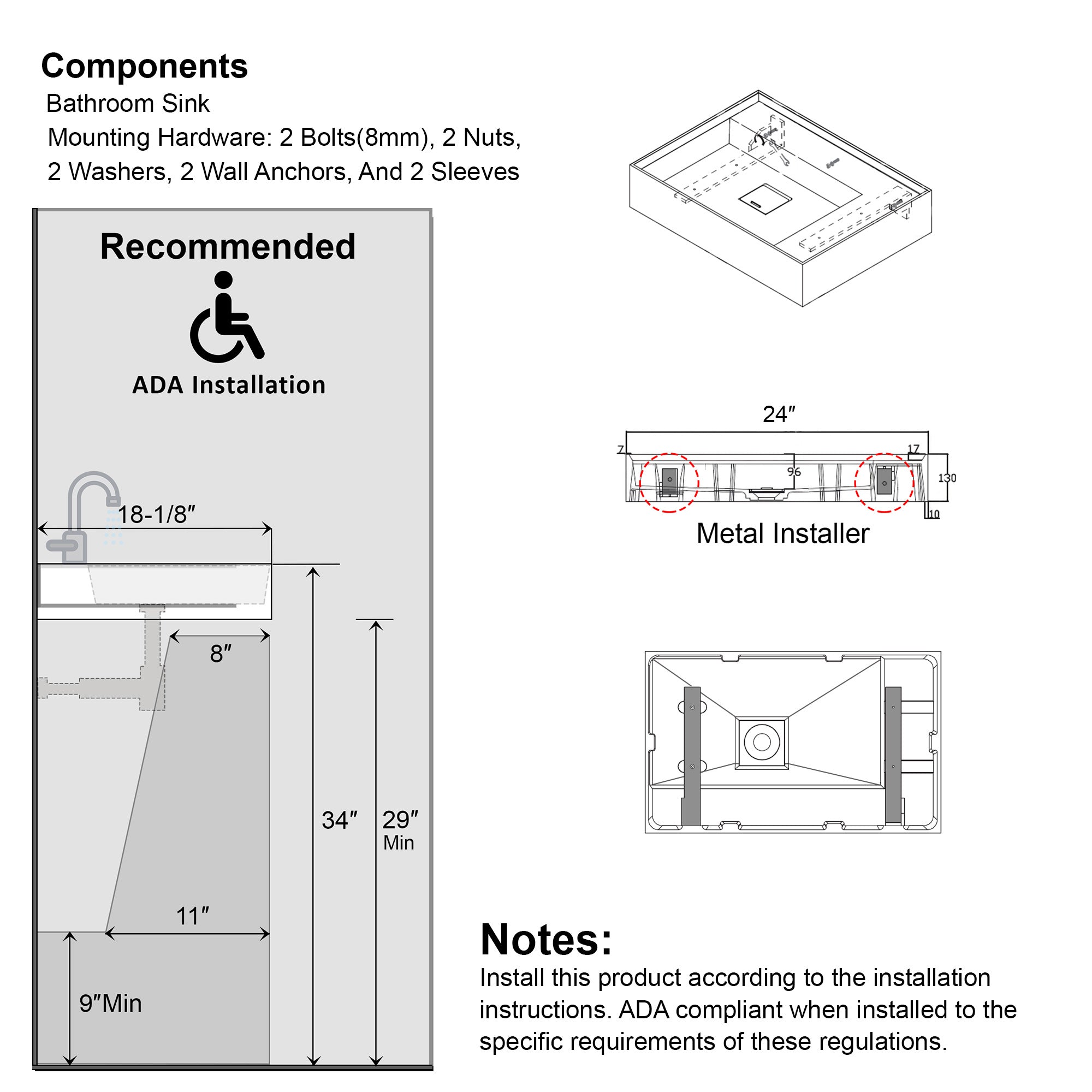 Wall Mounted Bathroom Sink - 070 2418