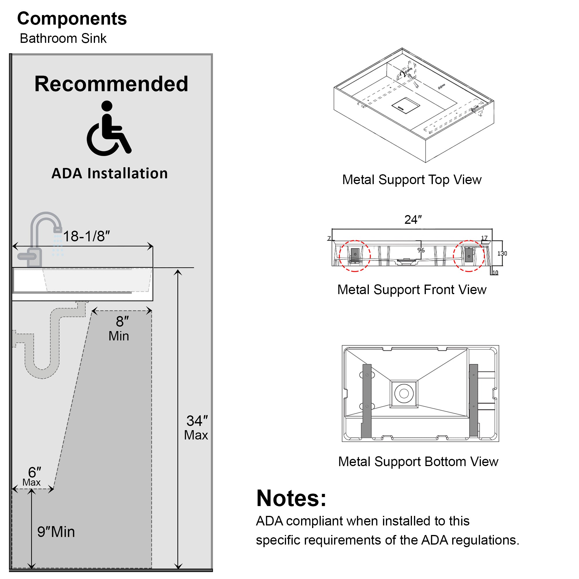 Wall Mounted Bathroom Sink 070 2418 - ADA