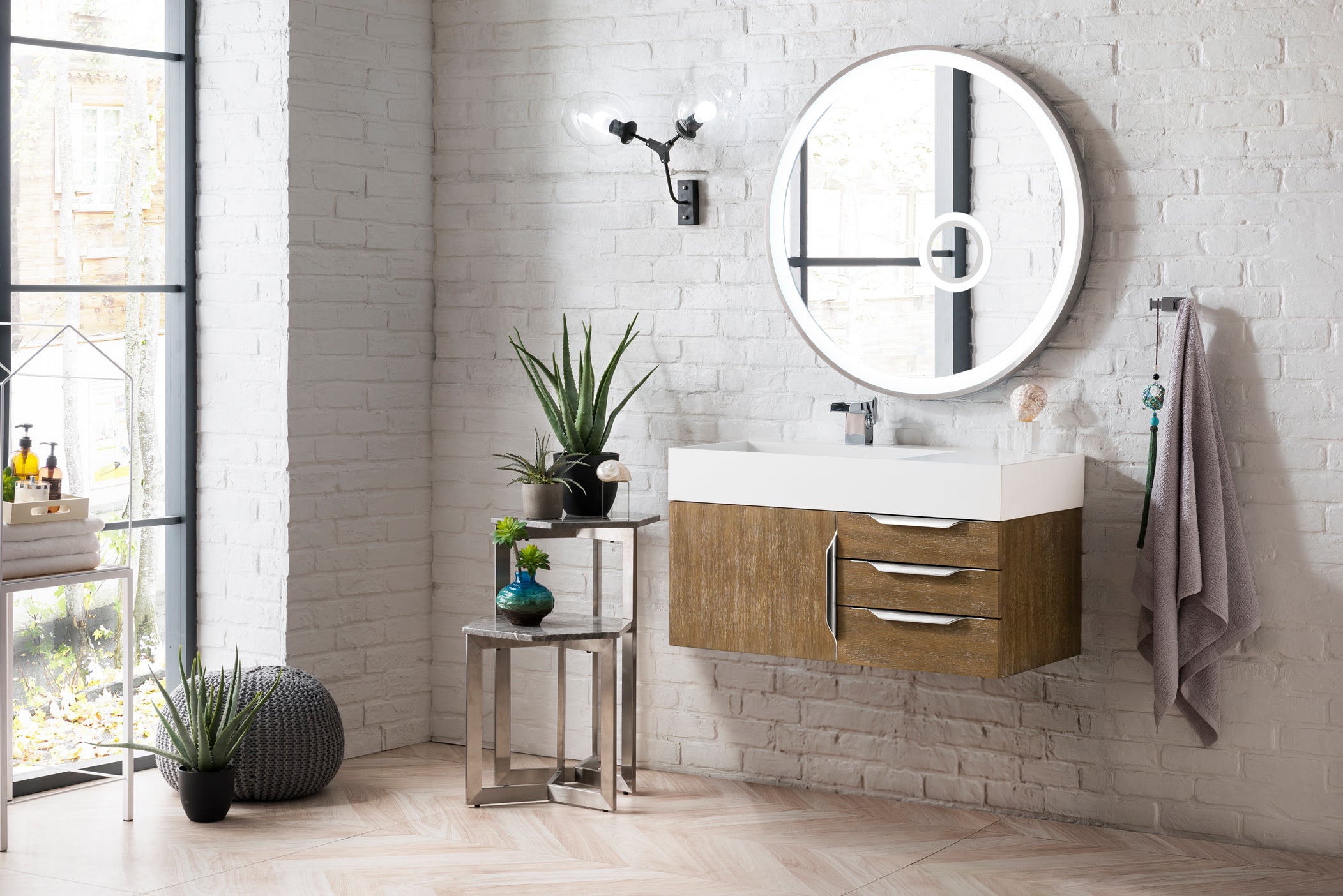 James Martin Columbia 36" Wall Mounted Single Vanity with Mineral Composite Stone Countertop