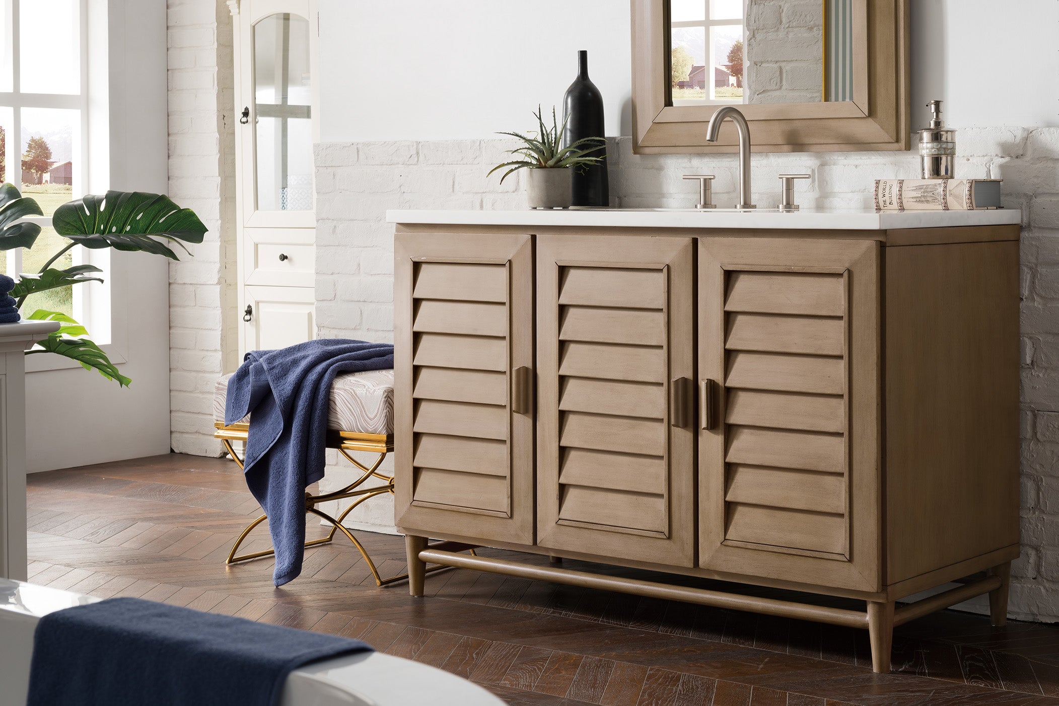 James Martin Portland 48" Single Vanity in Whitewashed Walnut with 3cm Countertop