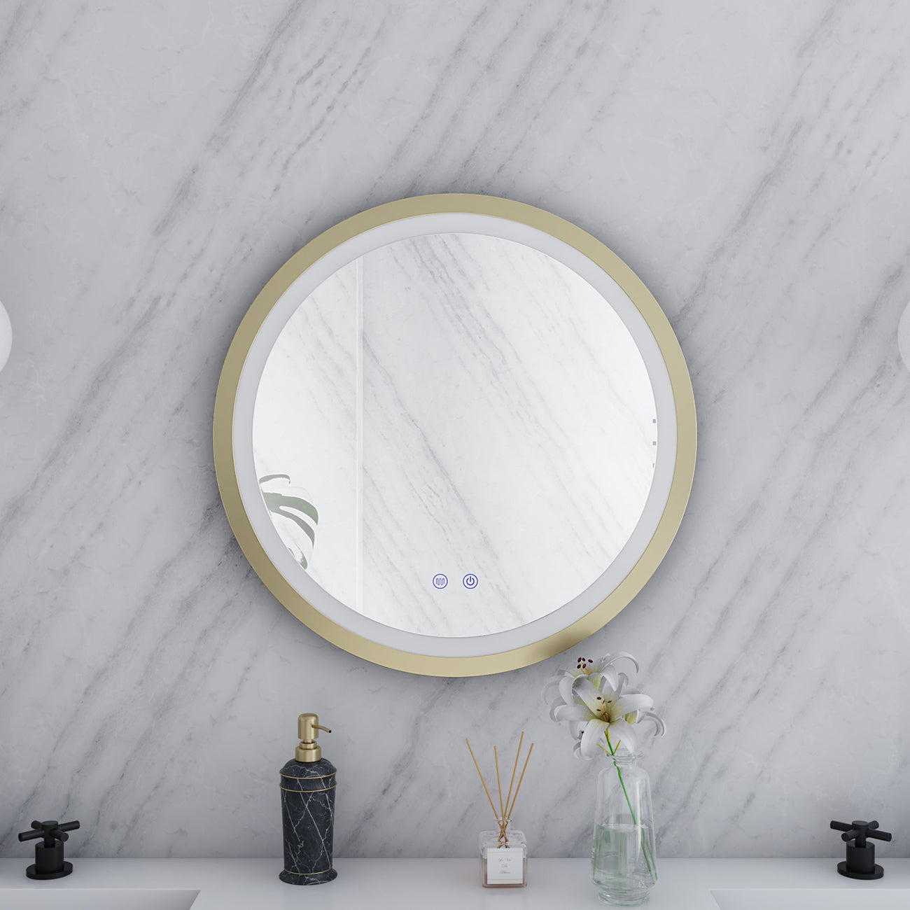MAIDSTONE Aydin 24 by 24 Inch Round Lighted Mirror with Anti-Fog