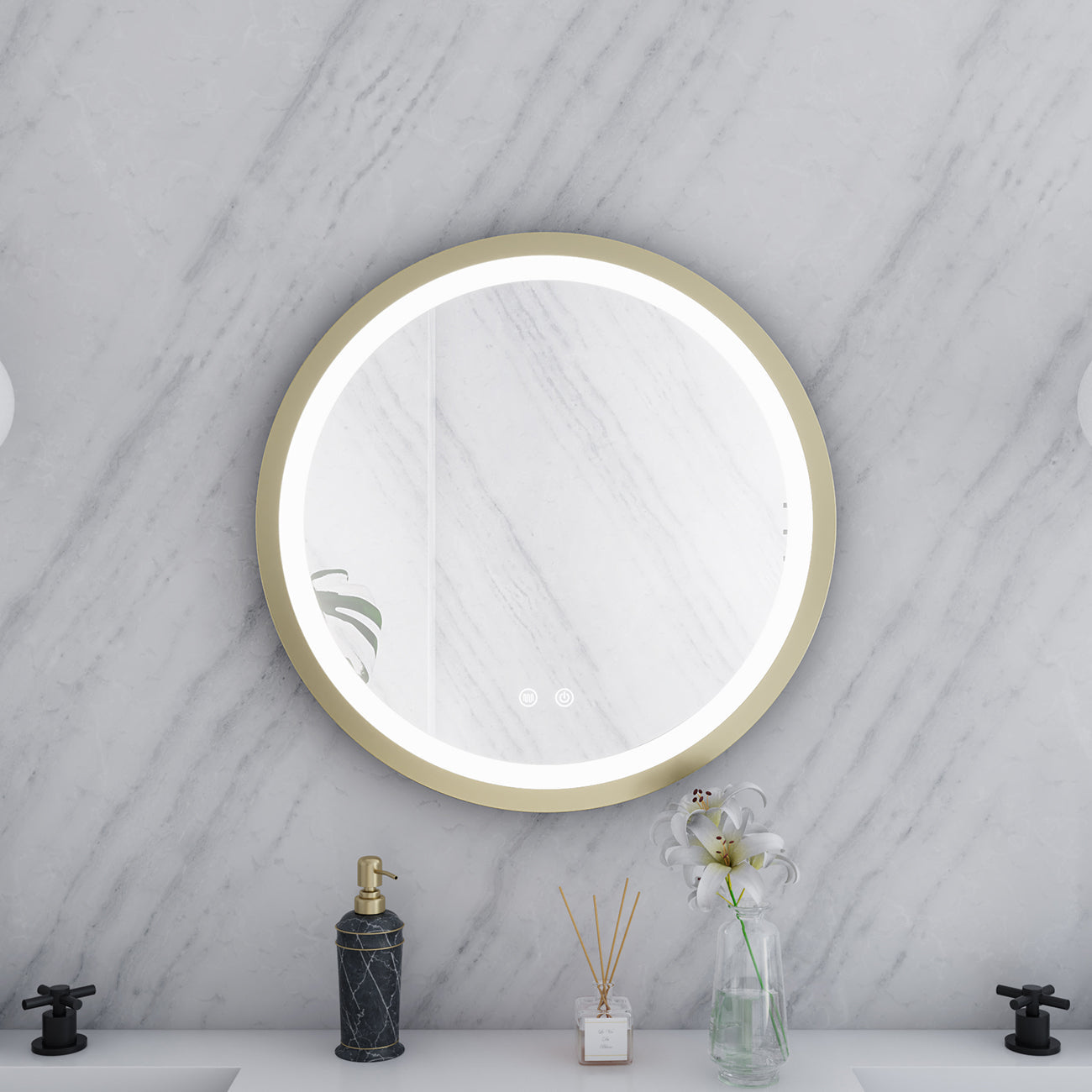 MAIDSTONE Aydin 24 by 24 Inch Round Lighted Mirror with Anti-Fog