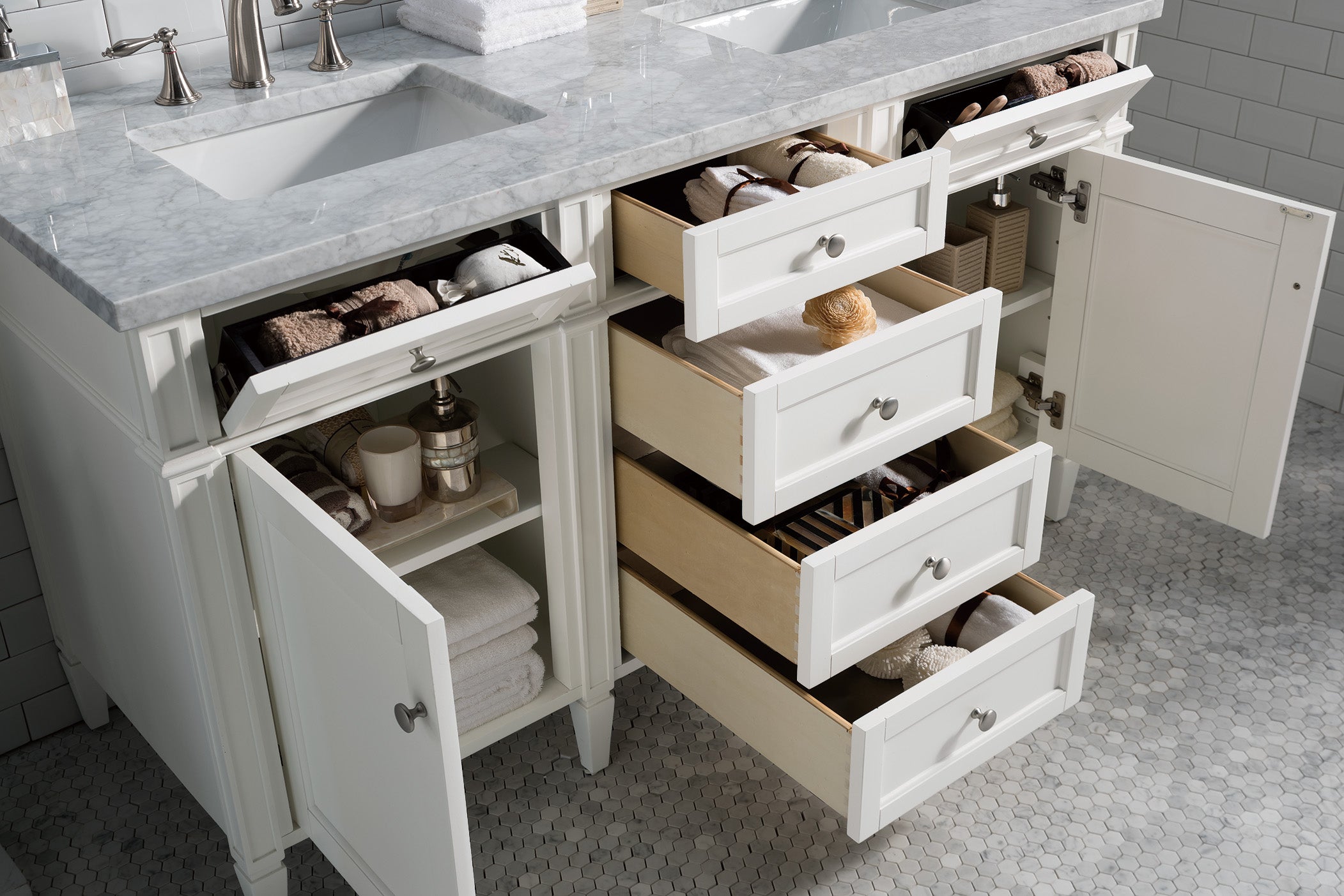 James Martin Brittany 60" Double Vanity in Bright White with 3cm Countertop