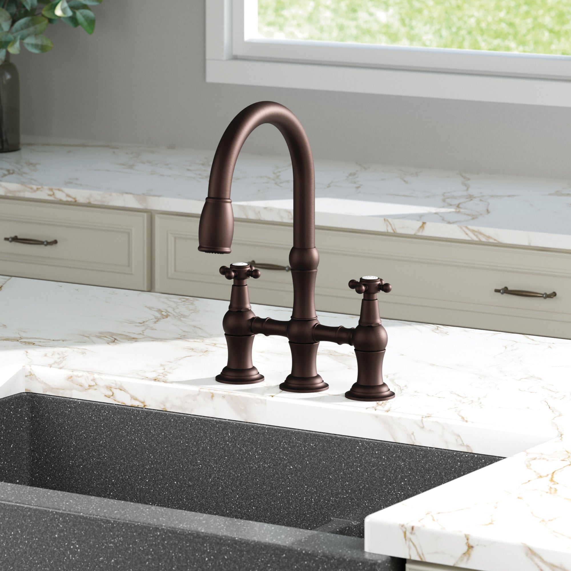 Newport Brass Chesterfield® Kitchen Bridge Pull-Down Faucet