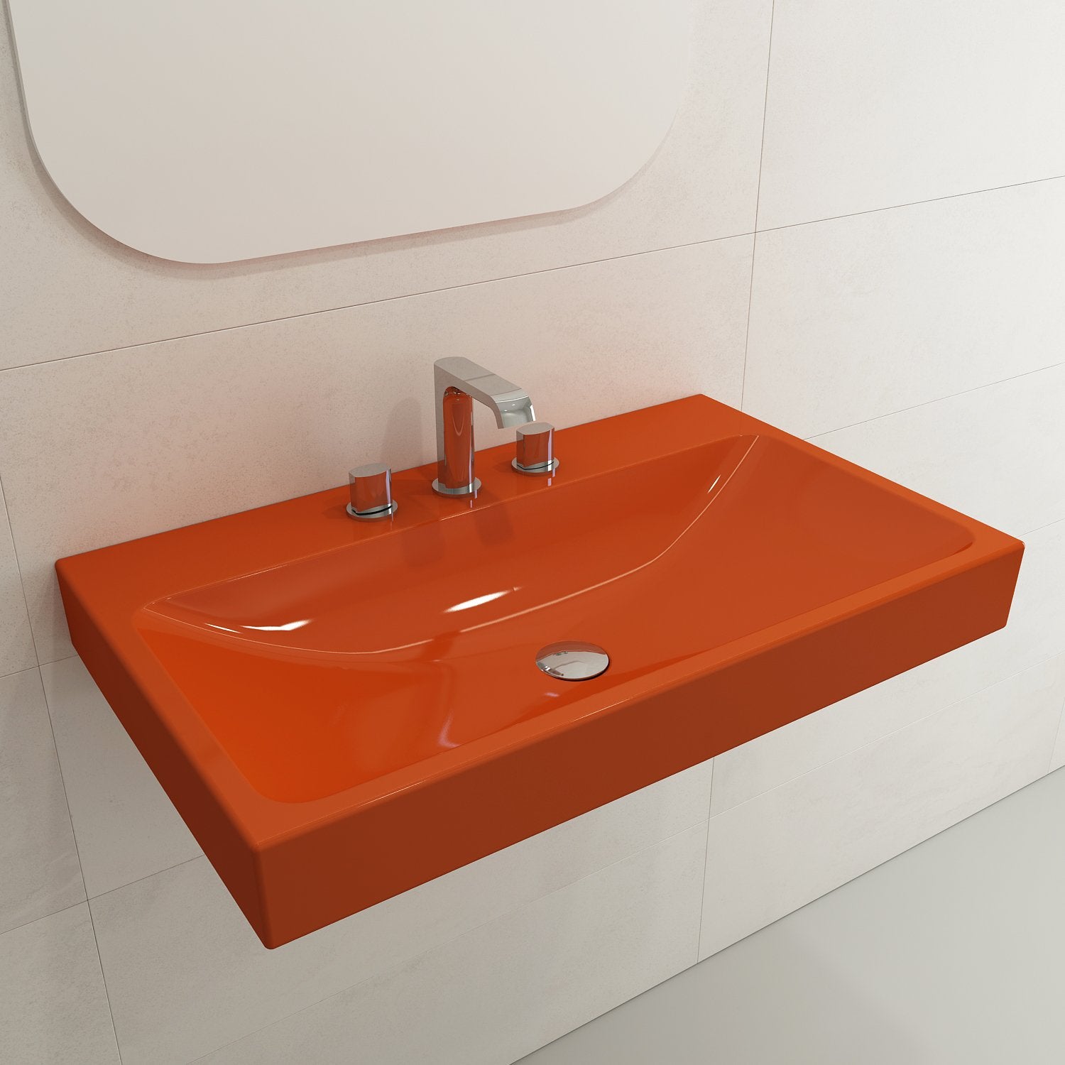 Scala Arch Wall-Mounted Sink Fireclay 32 in. 3-Hole 1078