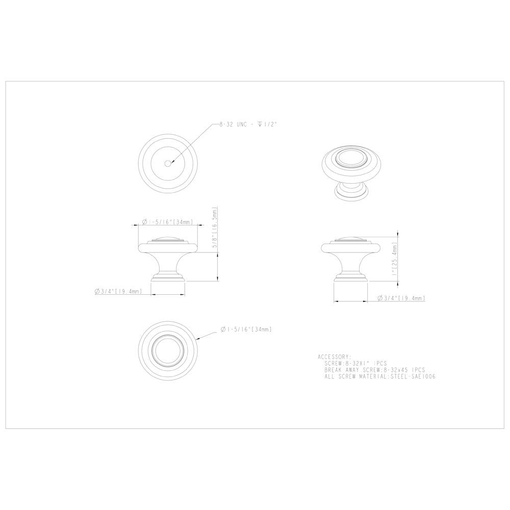 Hardware Resources 1-5/16" Diameter Satin Nickel Round Arcadia Cabinet Knob