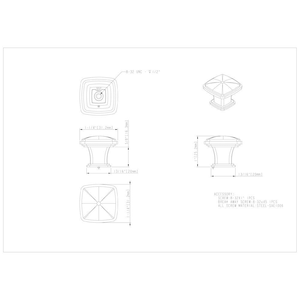 Hardware Resources 1-1/4" Overall Length Satin Nickel Square Milan 1 Cabinet Knob