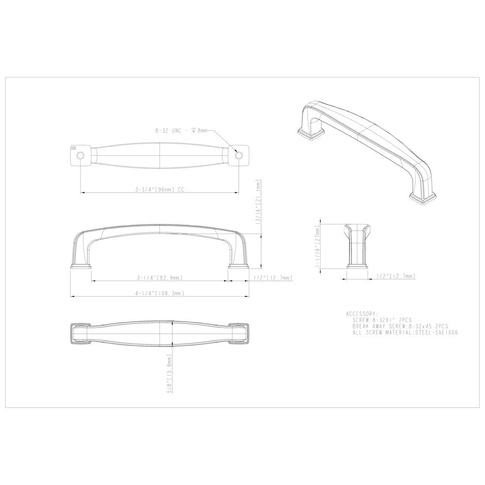 Hardware Resources 96 mm Center-to-Center Satin Nickel Square Milan 1 Cabinet Pull