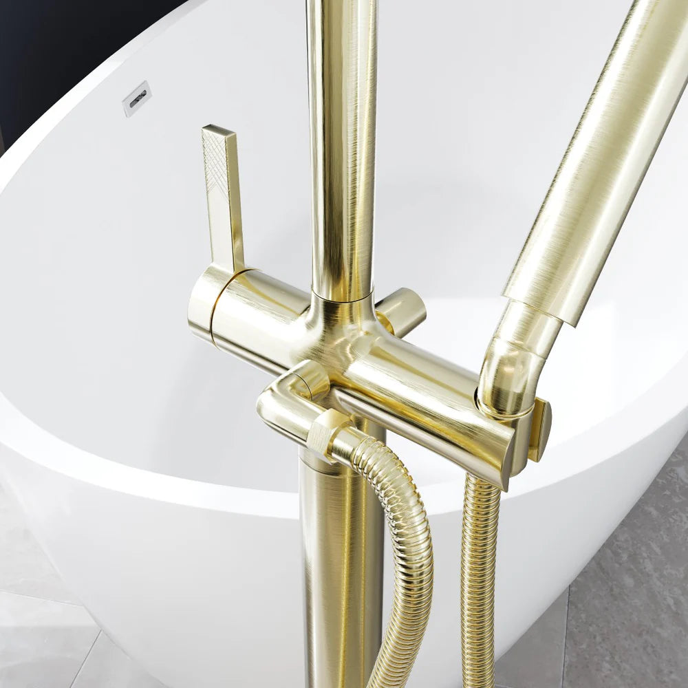 Eviva Modem Single-Handle Freestanding Tub Faucet with Hand Shower – Brushed   Gold