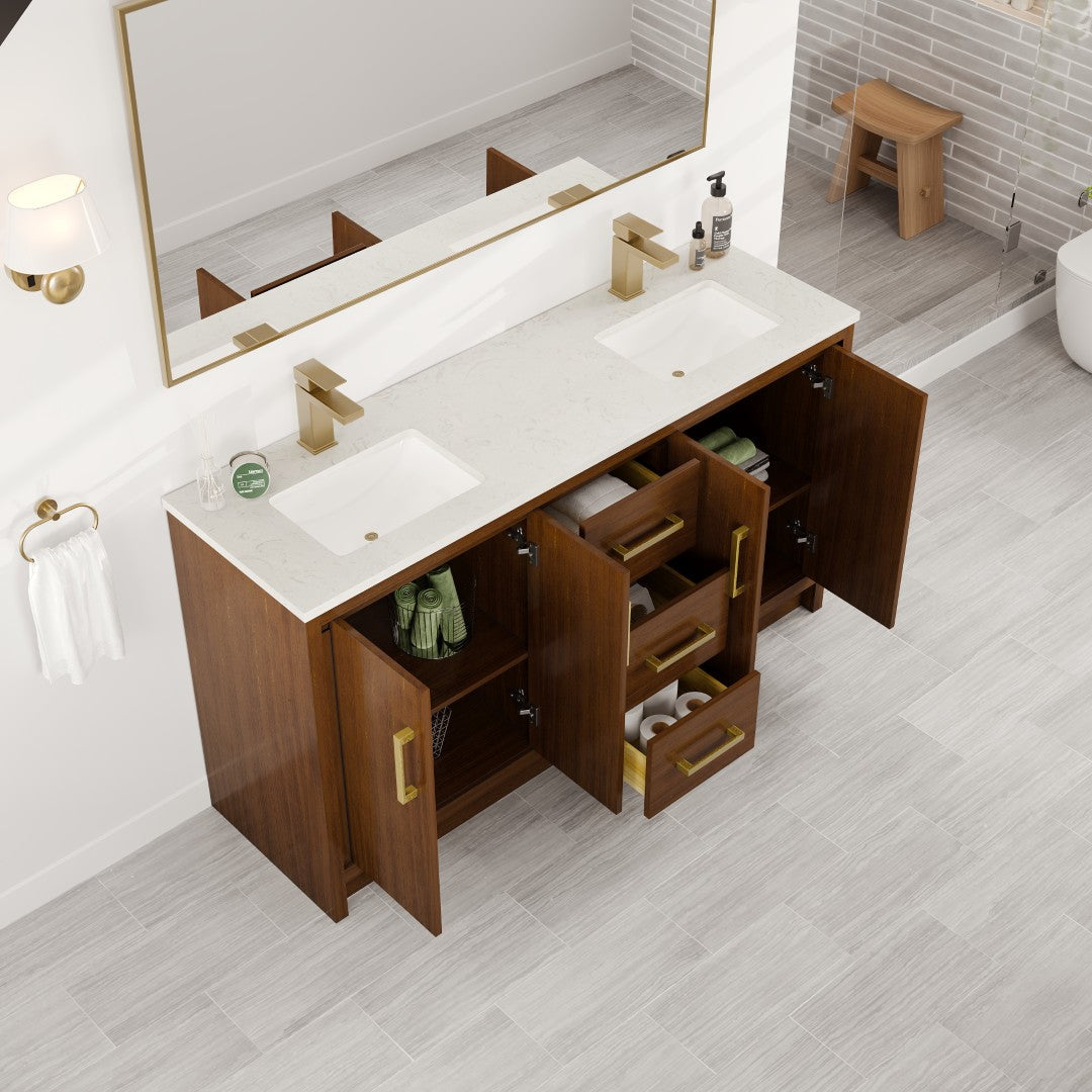 Eviva Curio Bath Vanity with Carrara Quartz Top and Undermount Porcelain Sink (24"-60")