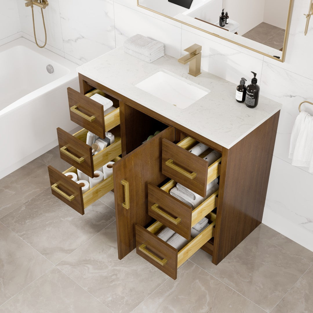 Eviva Curio Bath Vanity with Carrara Quartz Top and Undermount Porcelain Sink (24"-60")