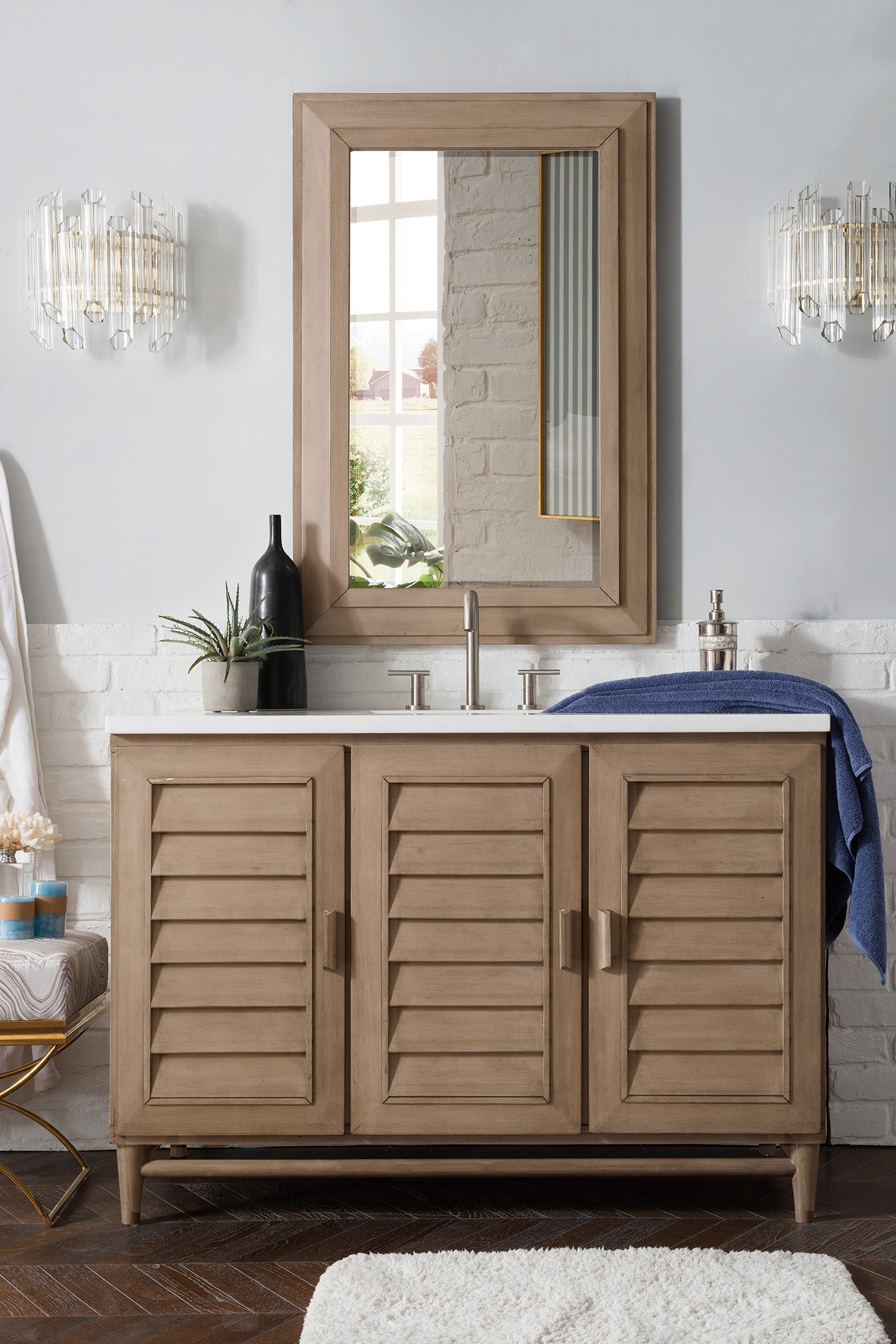 James Martin Portland 48" Single Vanity in Whitewashed Walnut with 3cm Countertop