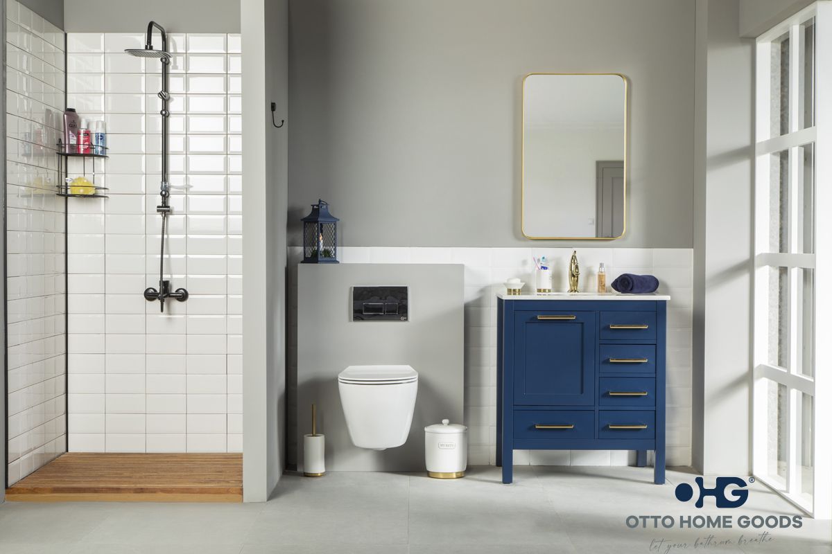 Ashley 30" Navy Blue Bathroom Vanity with Quartz Top & Gold Hardware