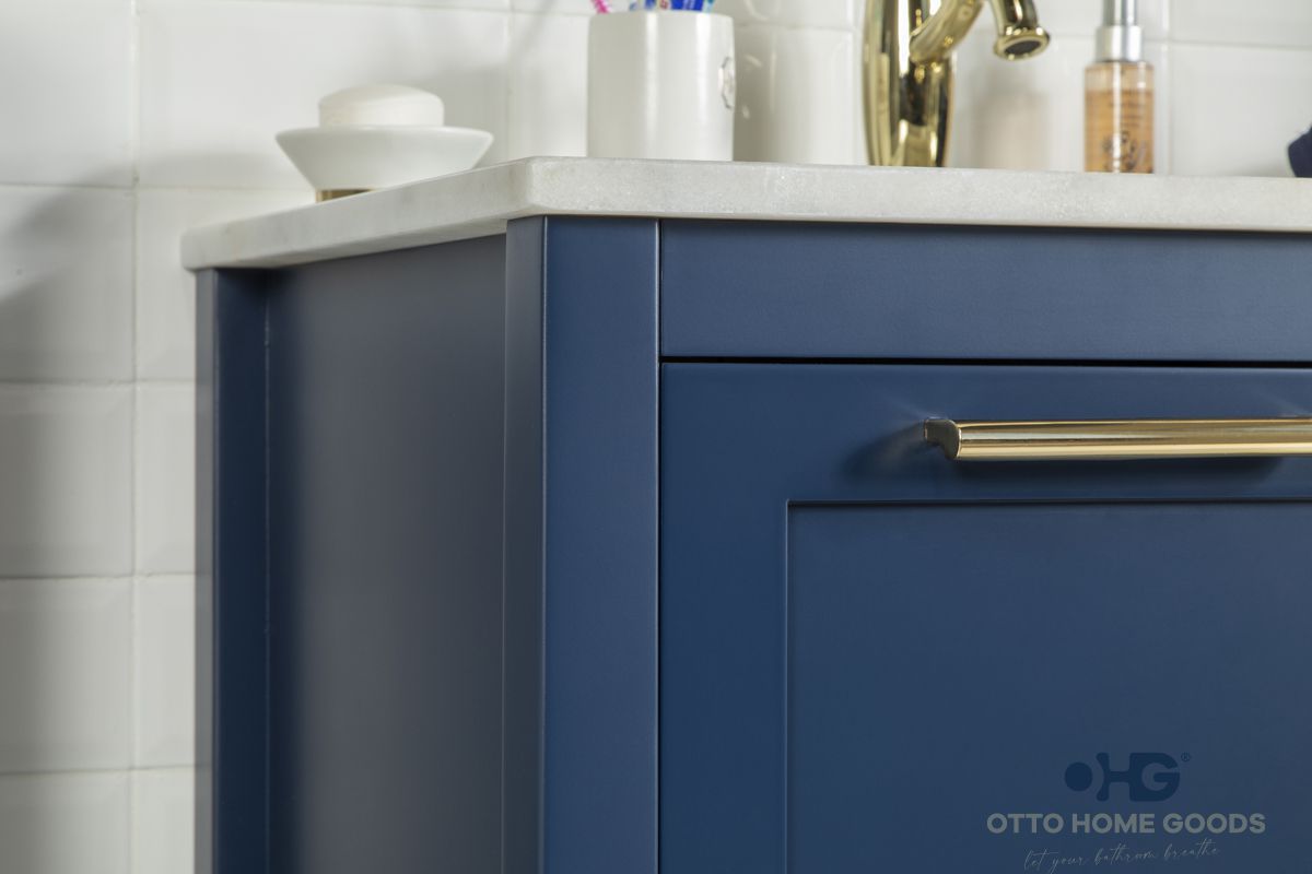 Ashley 30" Navy Blue Bathroom Vanity with Quartz Top & Gold Hardware