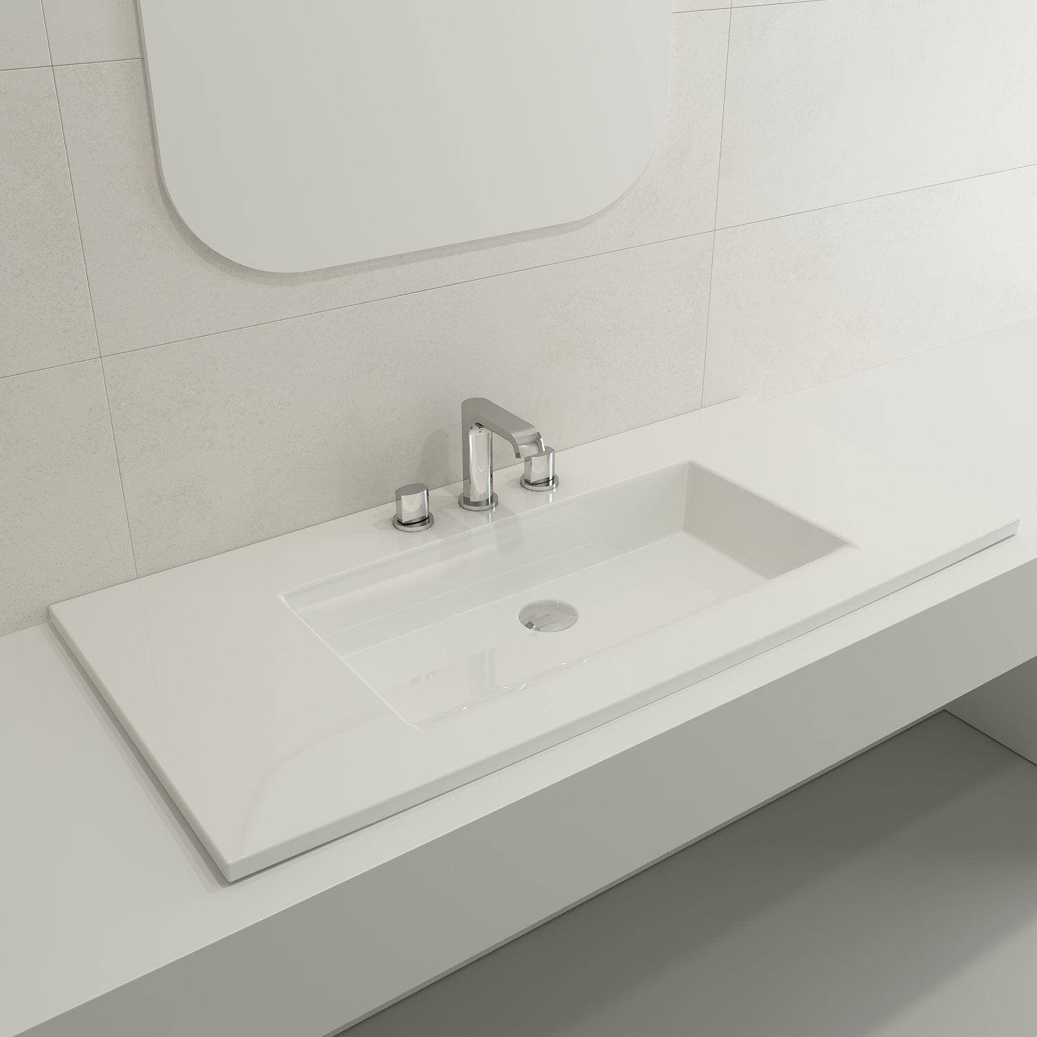 Ravenna Wall-Mounted Sink Fireclay 40.5 in. 3-Hole with Overflow 1105