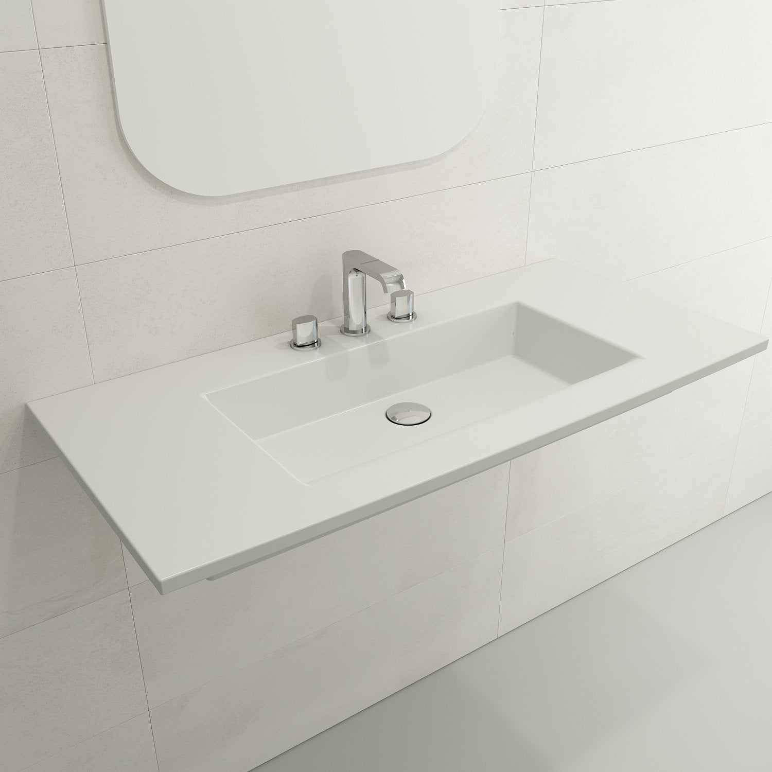 Ravenna Wall-Mounted Sink Fireclay 40.5 in. 3-Hole with Overflow 1105