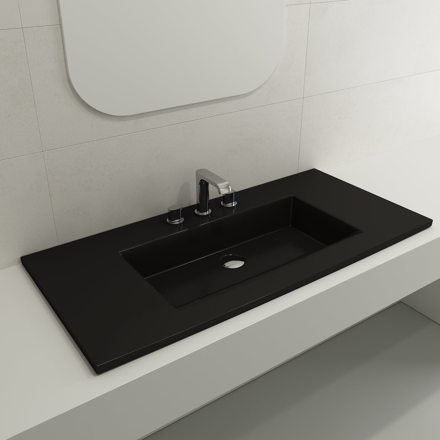 Ravenna Wall-Mounted Sink Fireclay 40.5 in. 3-Hole with Overflow 1105