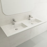 Ravenna Wall-Mounted Sink Fireclay 48 in. Double Bowl for Two 1-Hole Faucets with Overflows 1111