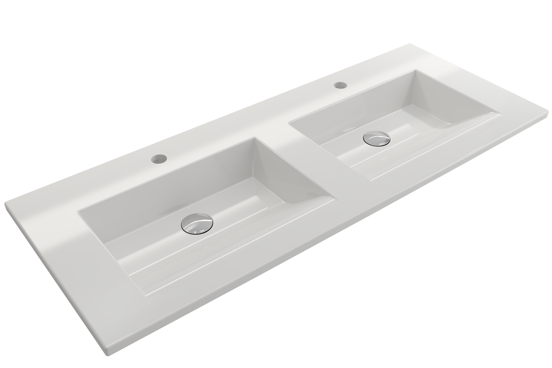 Ravenna Wall-Mounted Sink Fireclay 48 in. Double Bowl for Two 1-Hole Faucets with Overflows 1111