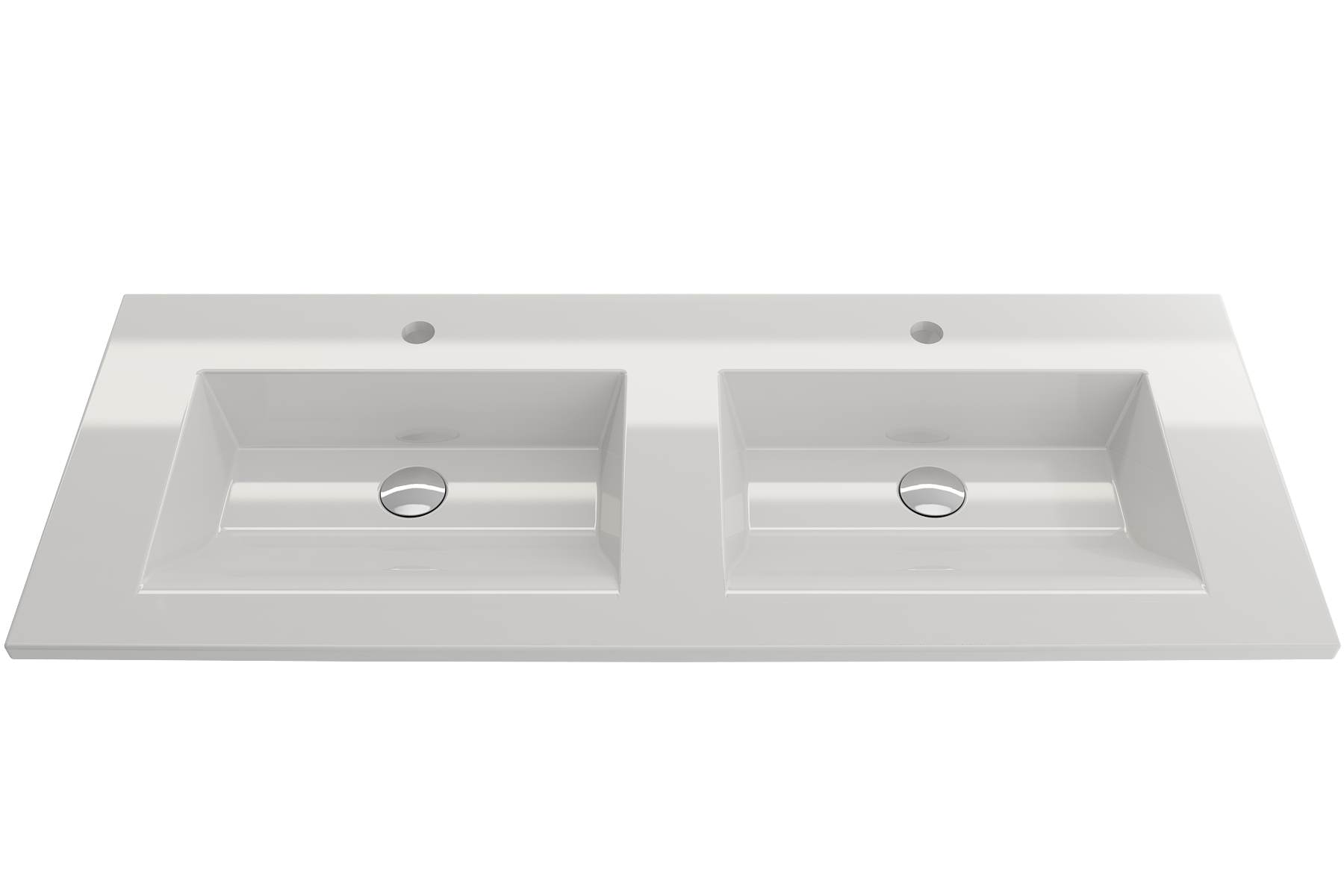 Ravenna Wall-Mounted Sink Fireclay 48 in. Double Bowl for Two 1-Hole Faucets with Overflows 1111