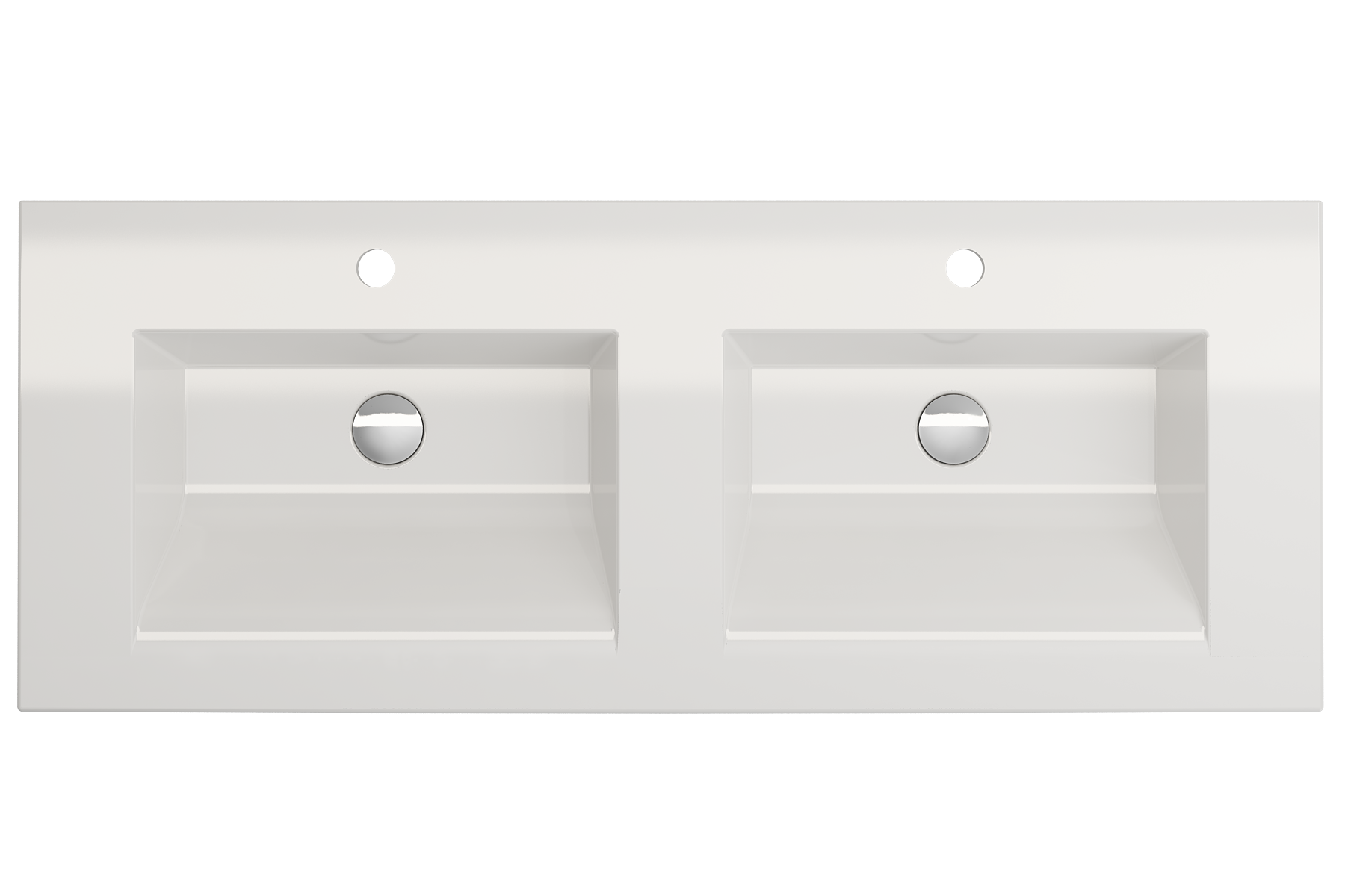 Ravenna Wall-Mounted Sink Fireclay 48 in. Double Bowl for Two 1-Hole Faucets with Overflows 1111
