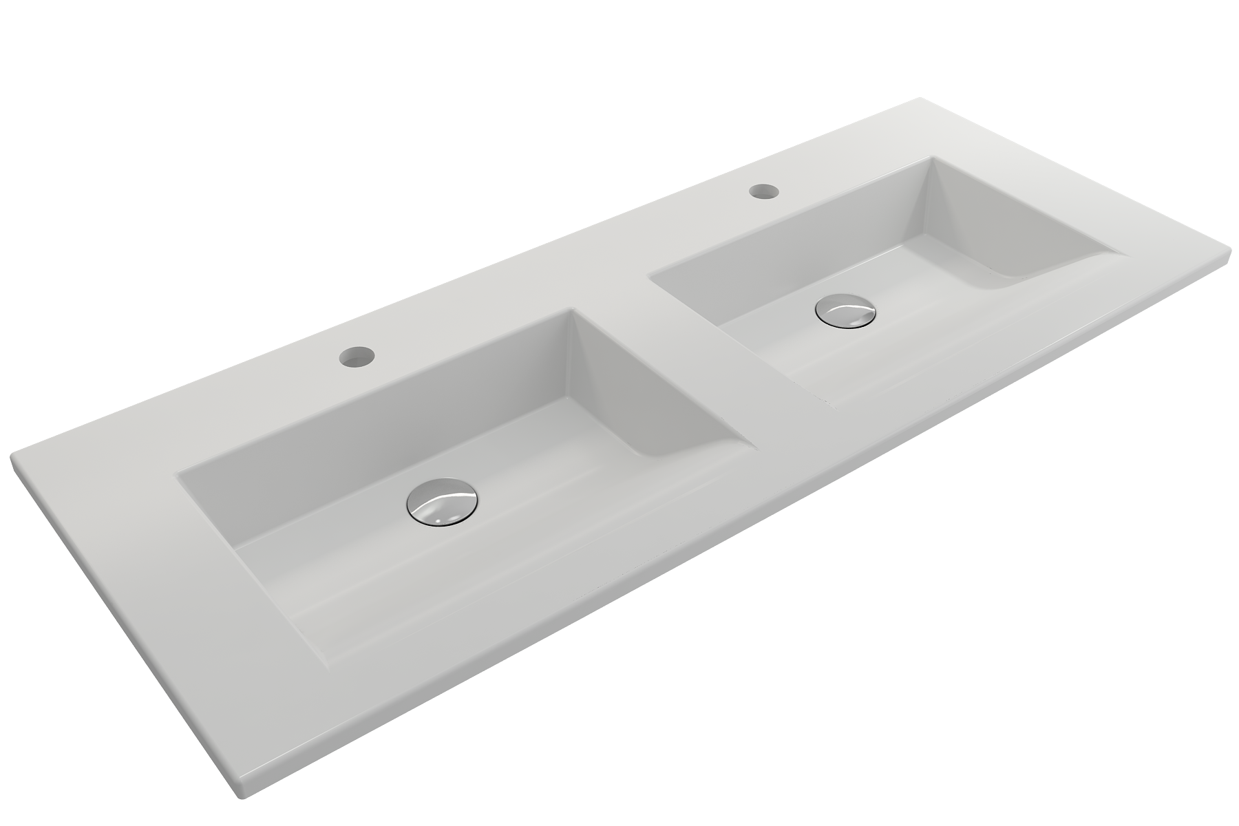 Ravenna Wall-Mounted Sink Fireclay 48 in. Double Bowl for Two 1-Hole Faucets with Overflows 1111