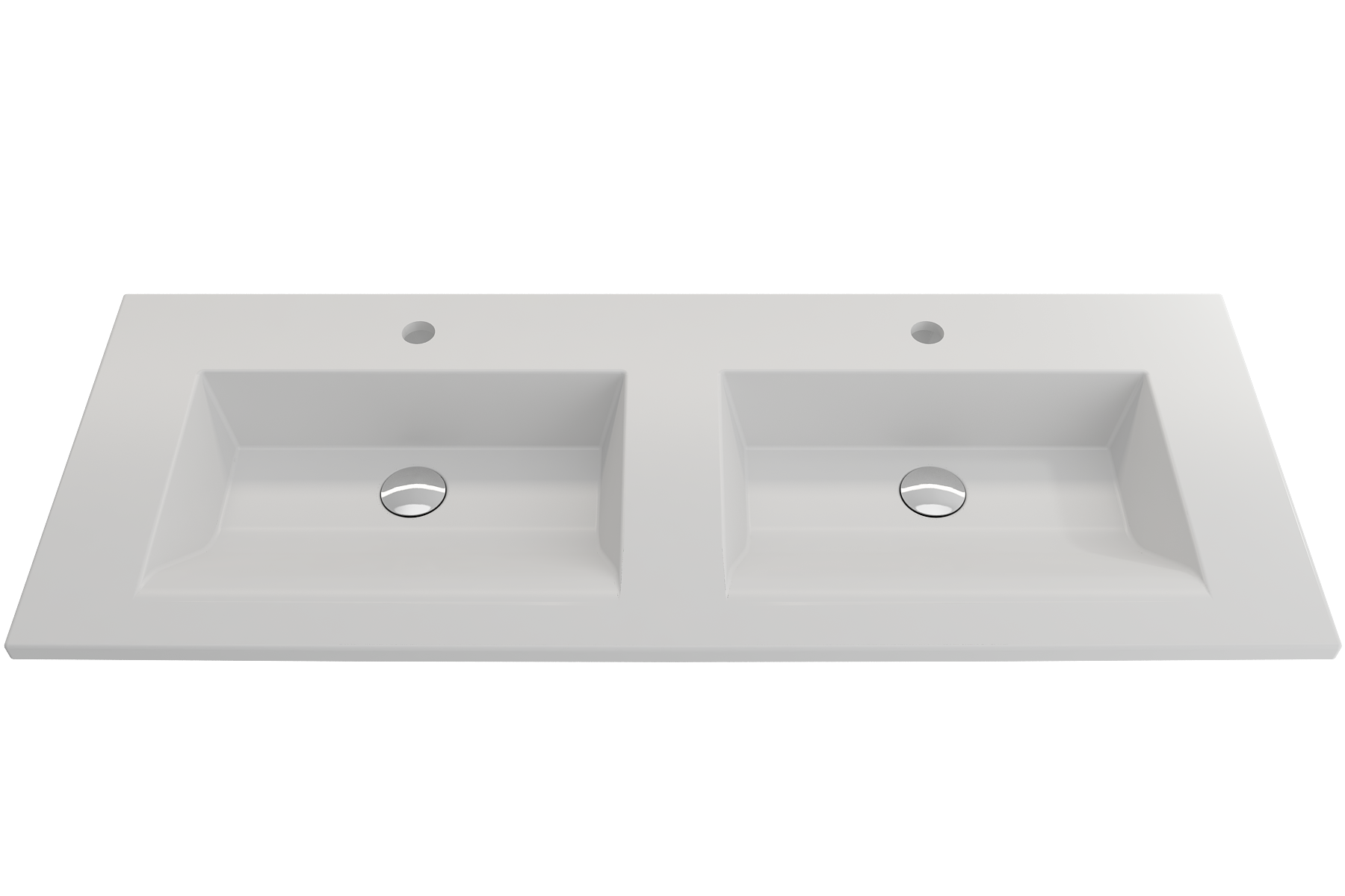 Ravenna Wall-Mounted Sink Fireclay 48 in. Double Bowl for Two 1-Hole Faucets with Overflows 1111